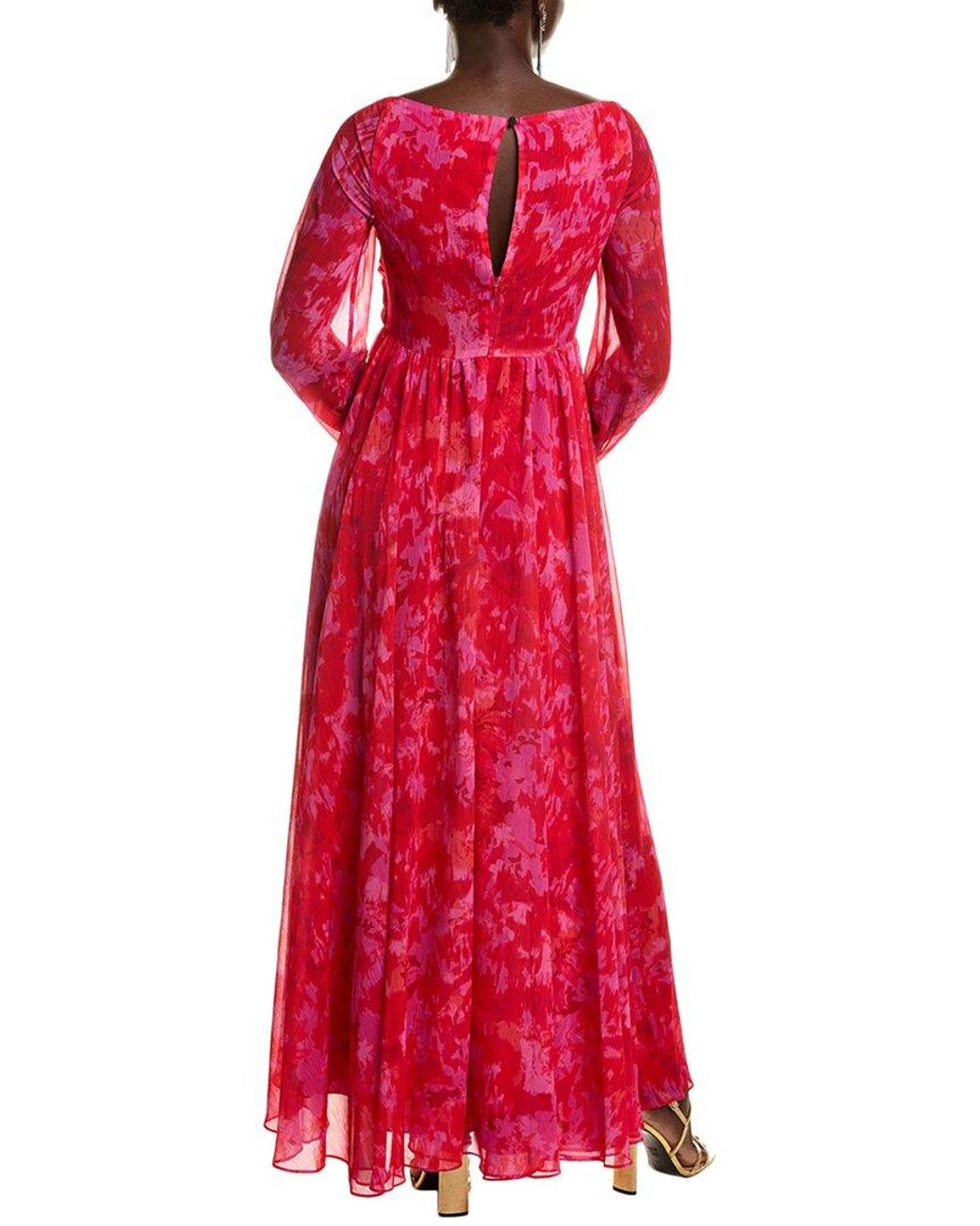 ML Monique Lhuillier Red Emery Chiffon Maxi Dress