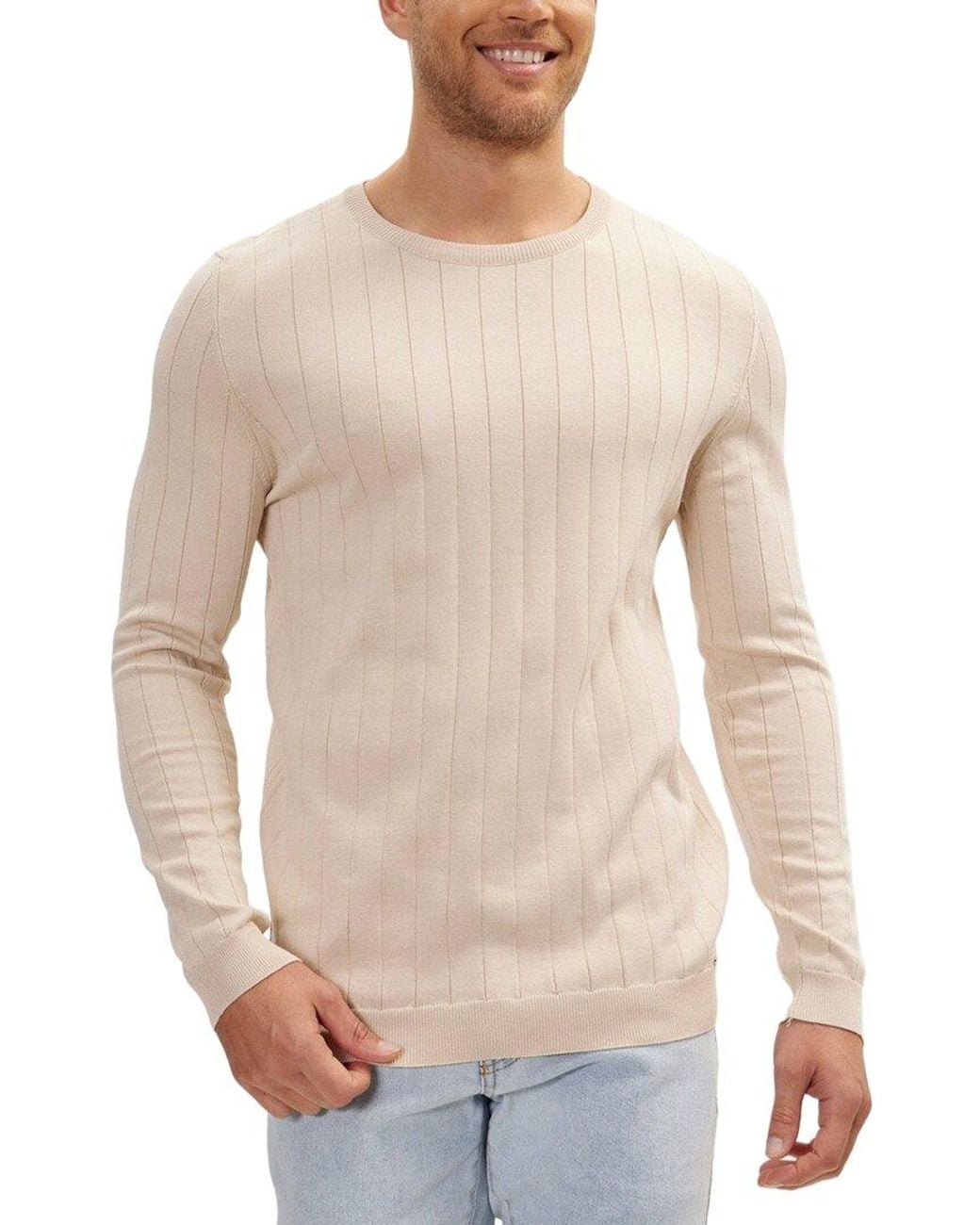 Ron Tomson Natural Slip-Stitch Crew Neck Long Sleeve Sweater for men
