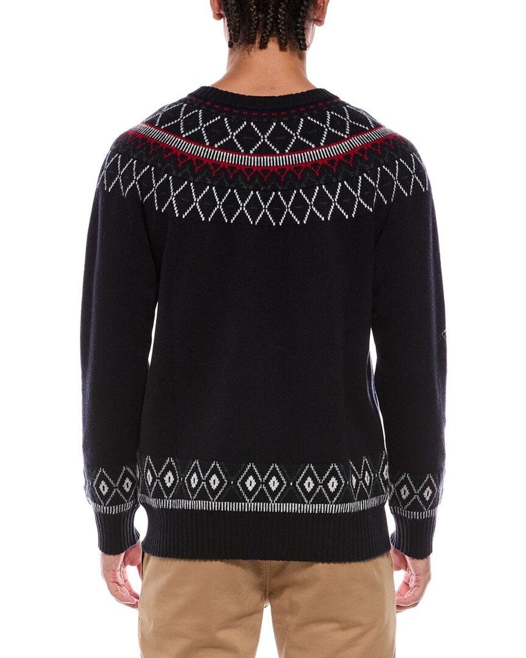N.Peal Cashmere Black Fairisle 100% Cashmere Crewneck Sweater for men