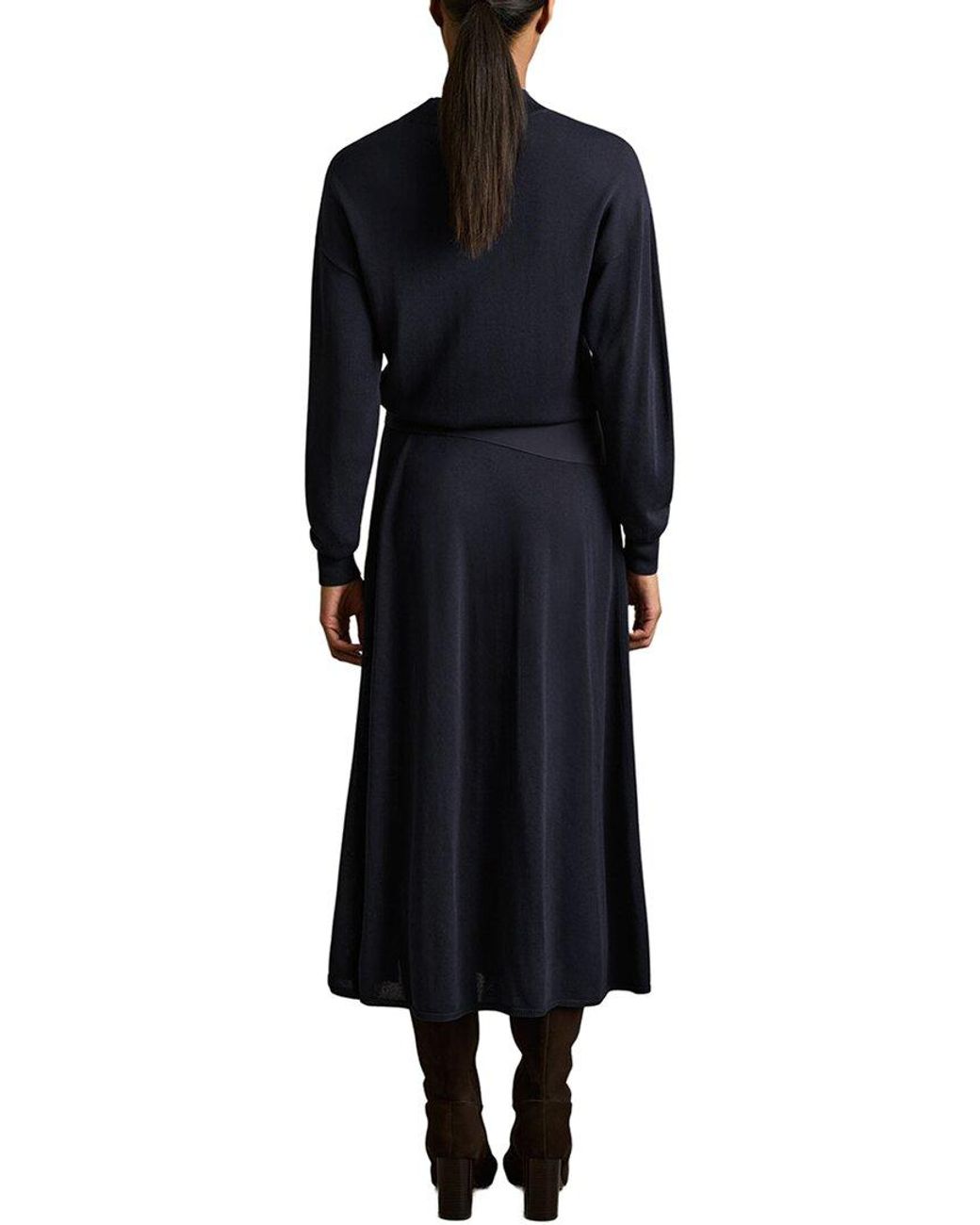 Reiss Blue Alina Belted Knit Woven Maxi Dress