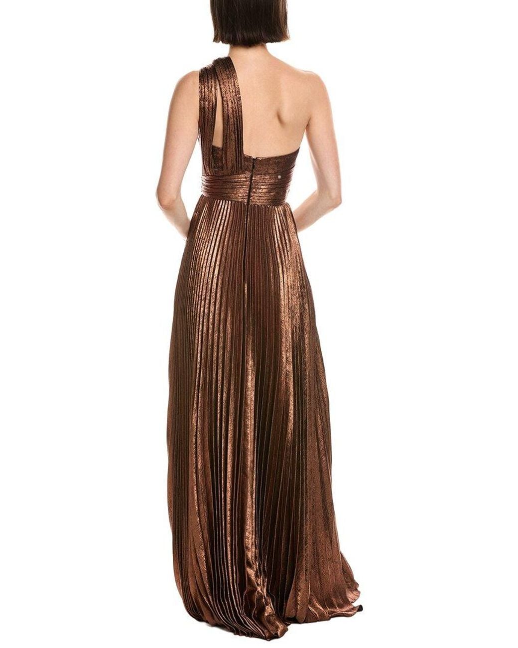 Marchesa Brown Metallic Lame One-Shoulder