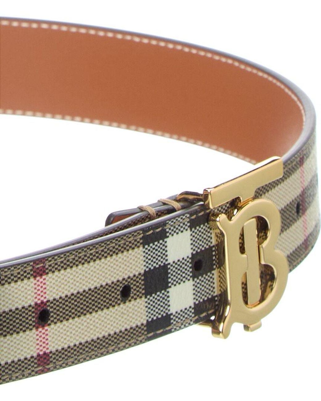 Burberry Brown Check Tb E-Canvas & Leather Belt