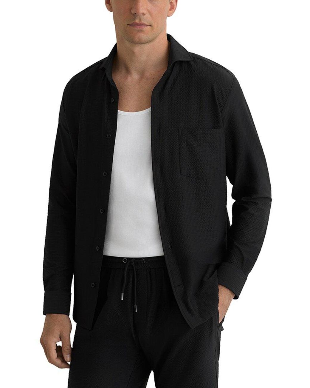 Reiss Black Solarko Cutaway Seersucker Casual Shirt for men