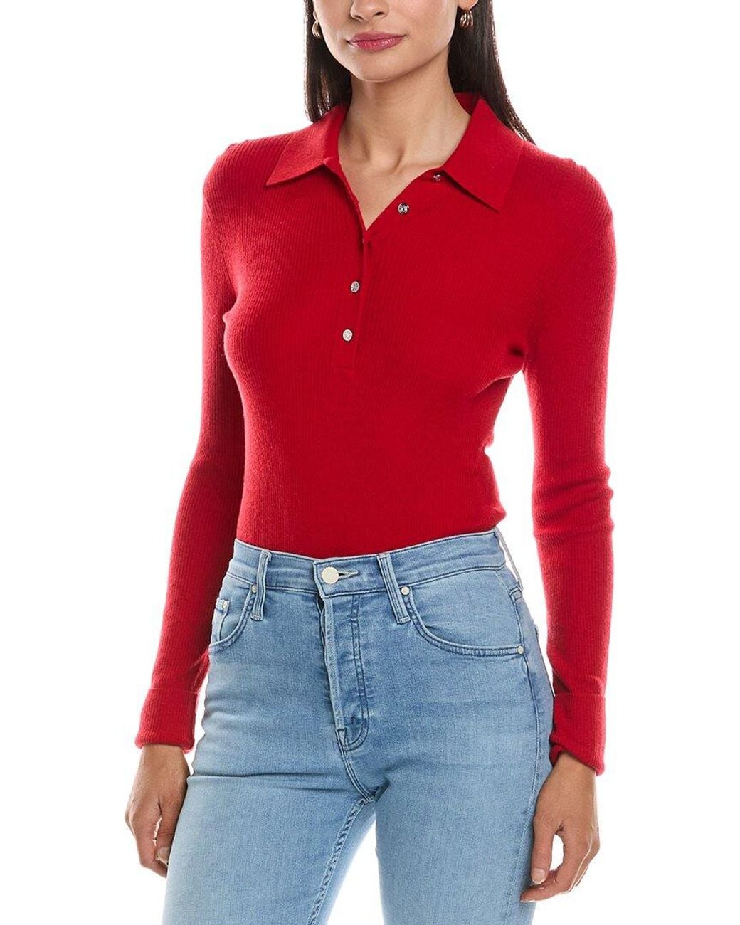 Maje Red Wool & Silk-Blend Bodysuit