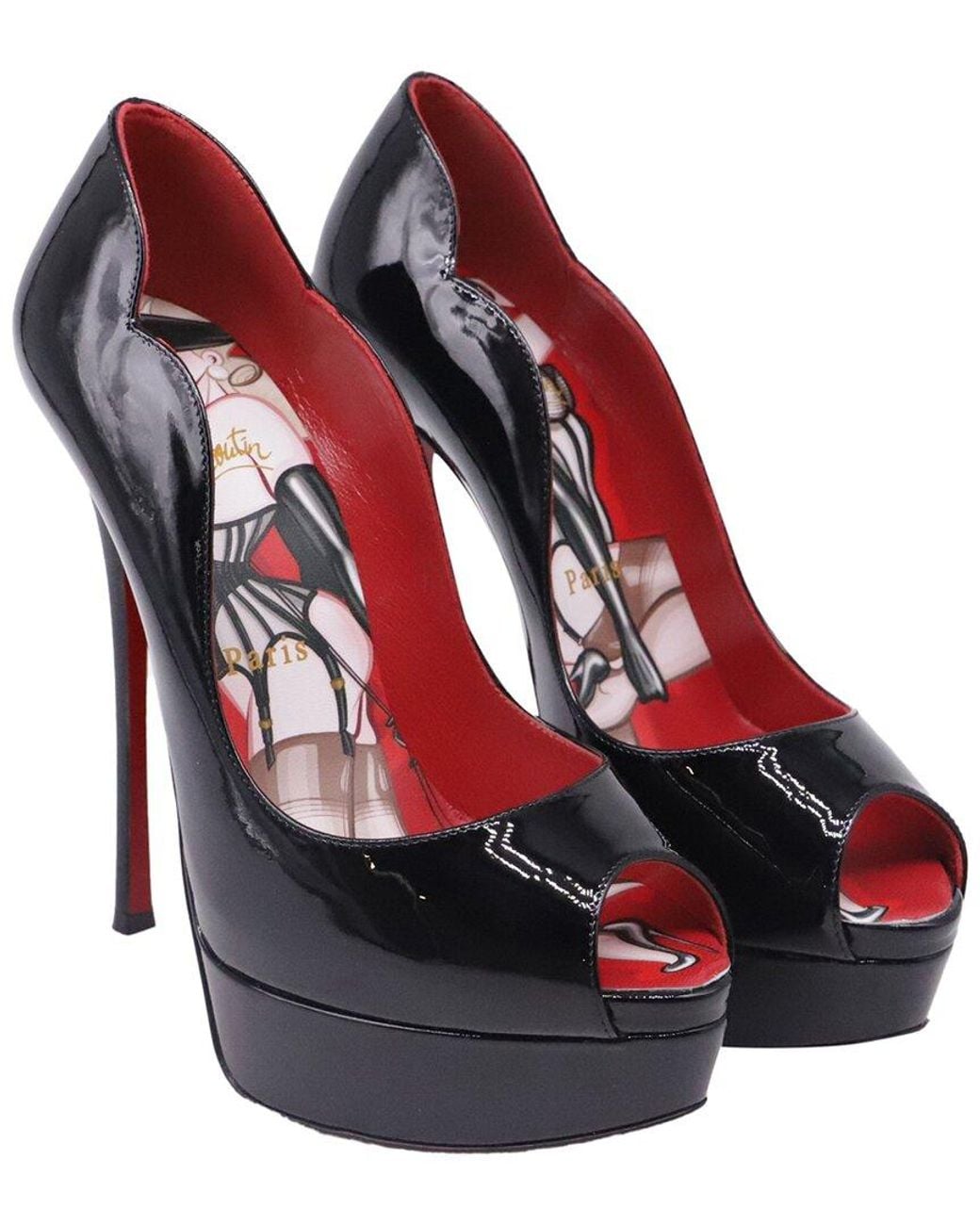 Christian Louboutin Red Patent Leather Chick Up Alta 150 Platform Pump (Authentic Pre-Loved)