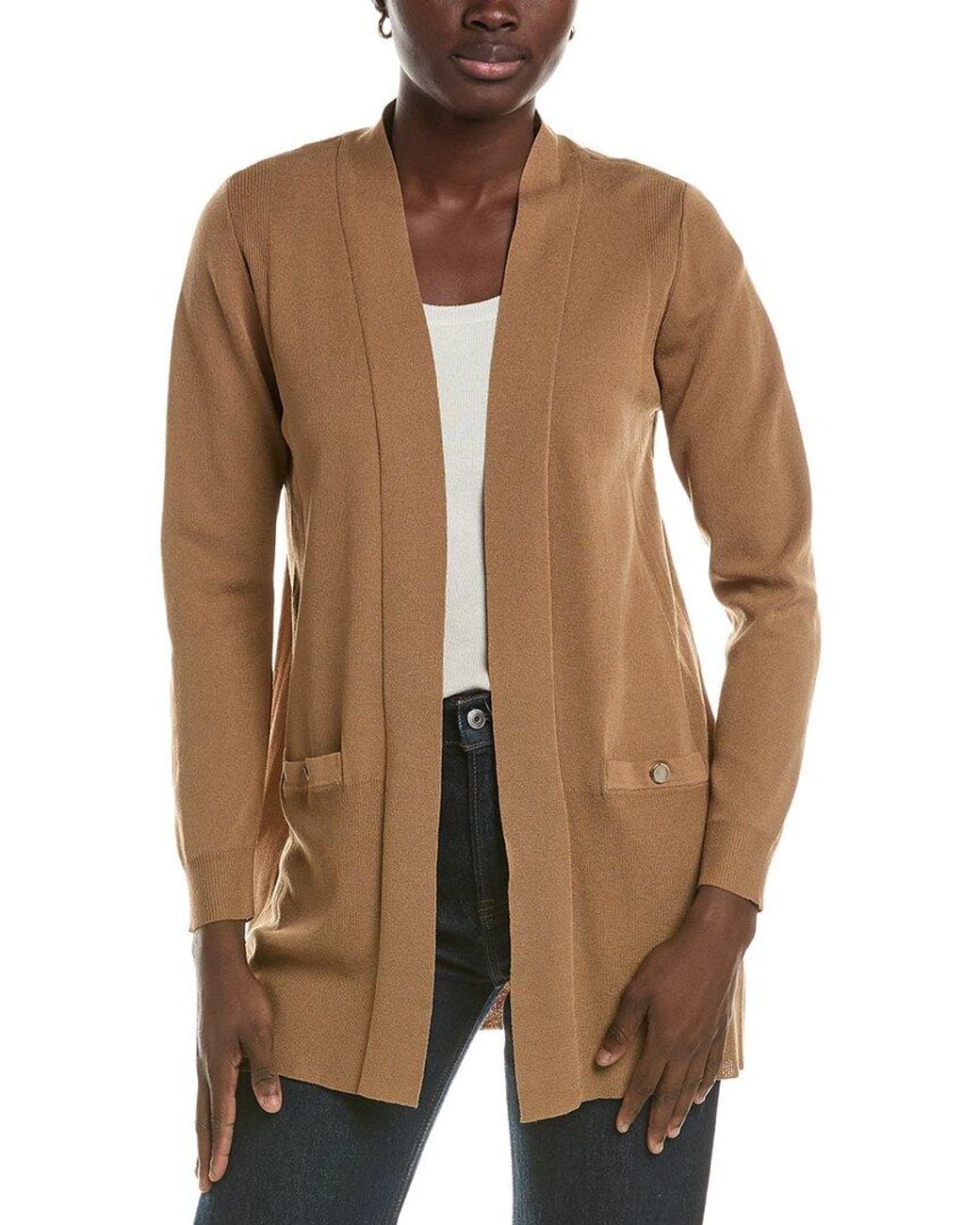 Anne Klein Brown Pacifico Rib Pocket Cardigan