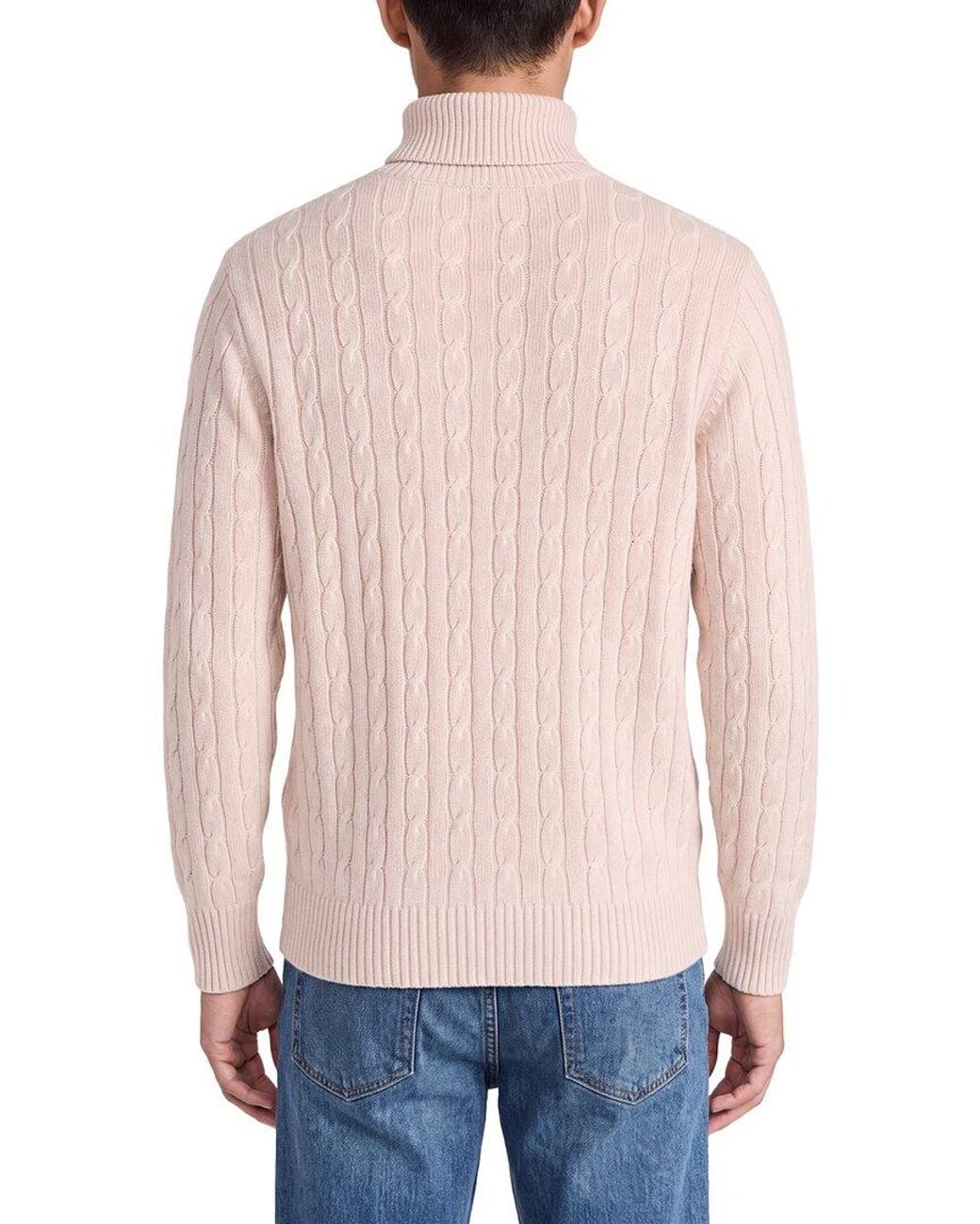 N.Peal Cashmere Blue Berwick Cable 100% Cashmere Roll Neck Sweater for men