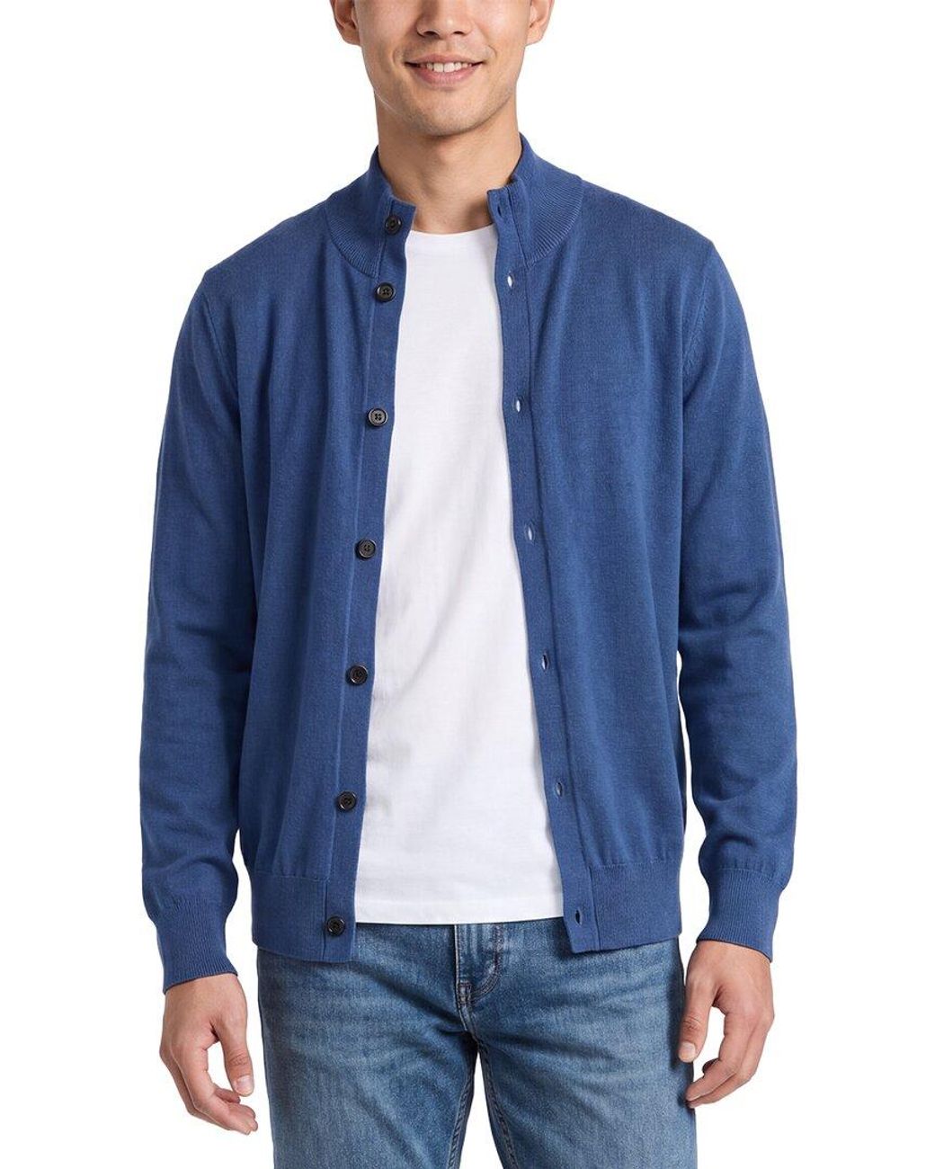 N.Peal Cashmere Blue Button Up 100% Cashmere Sweater for men