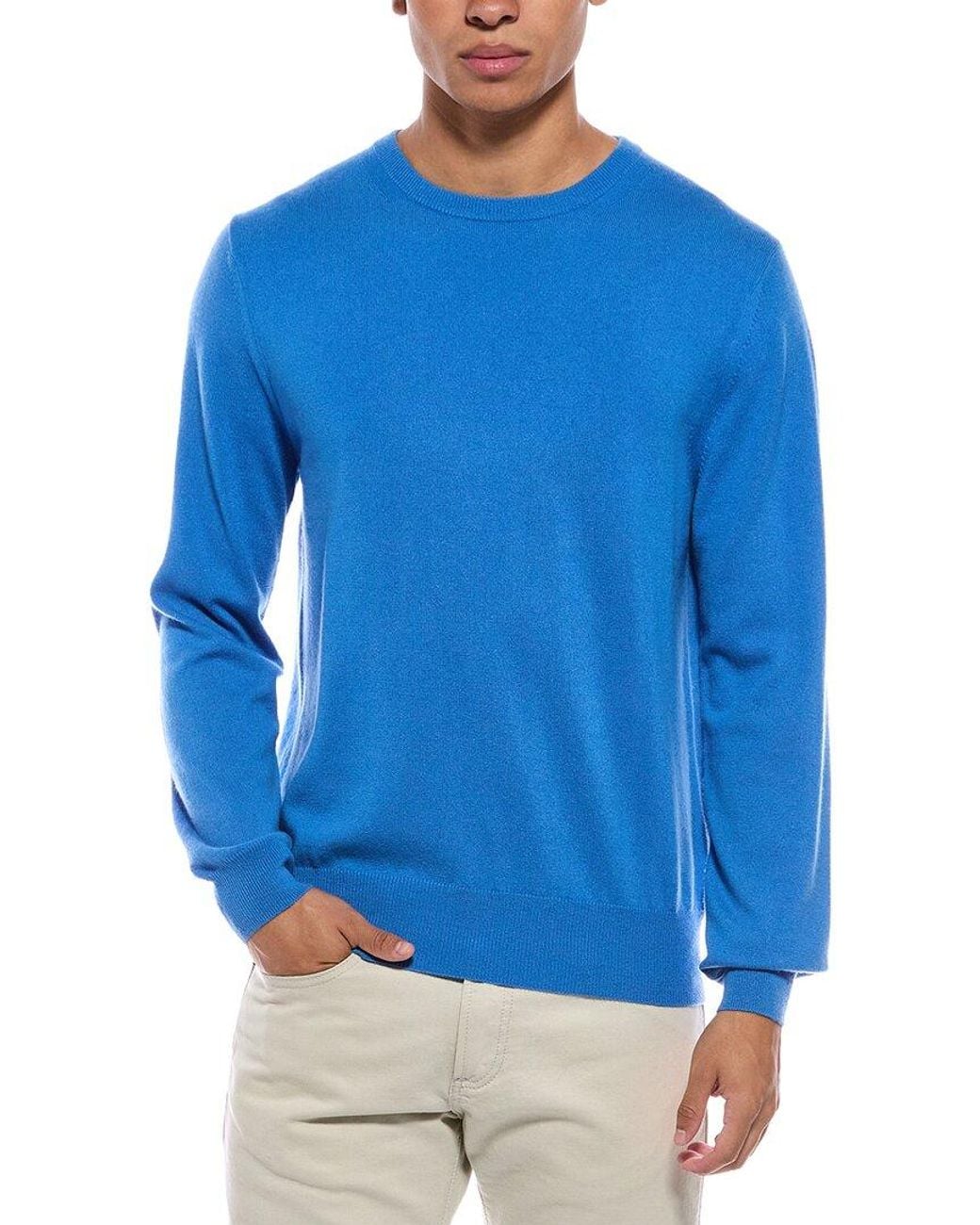 N.Peal Cashmere Blue Oxford 100% Cashmere Crewneck Sweater for men