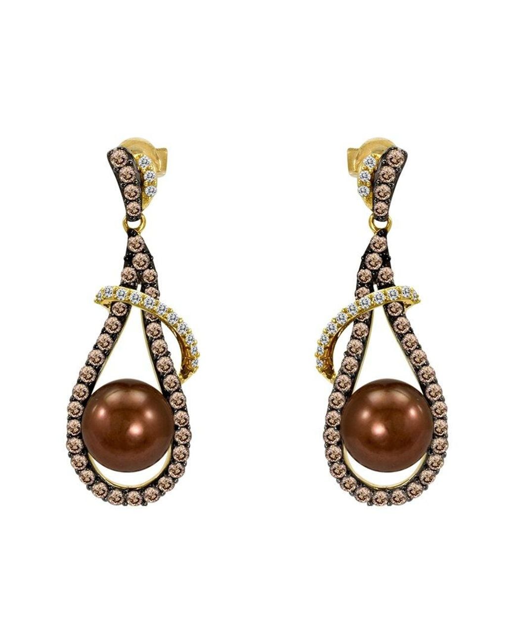 Le Vian Metallic Grand Sample Sale 14k Honey Gold 1.44 Ct. Tw. Diamond 8-9mm Pearl Earrings