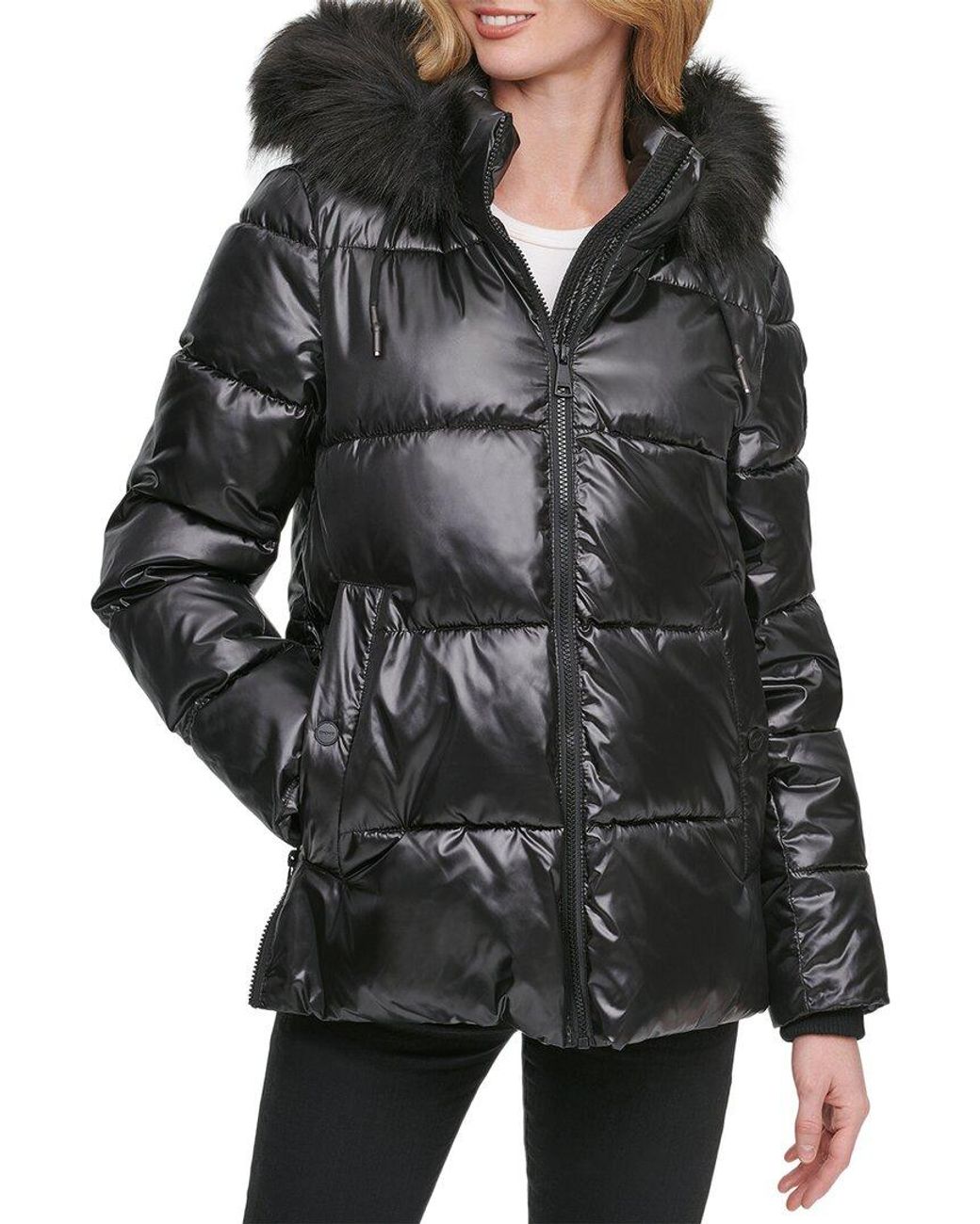 DKNY Short Cire Puffer Coat in Black | Lyst