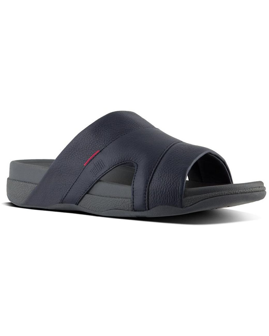 Fitflop Freeway Pool Slide In Leather Open Toe Sandals in Blue for Men