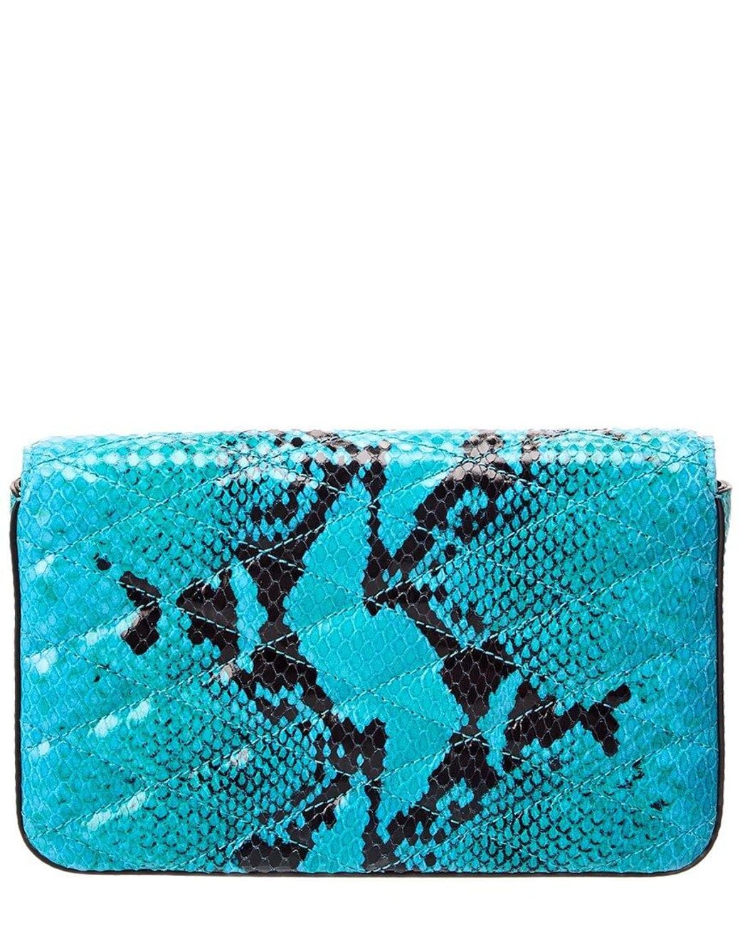 Jimmy Choo Blue Farone Snake-Embossed Leather Wallet On Chain