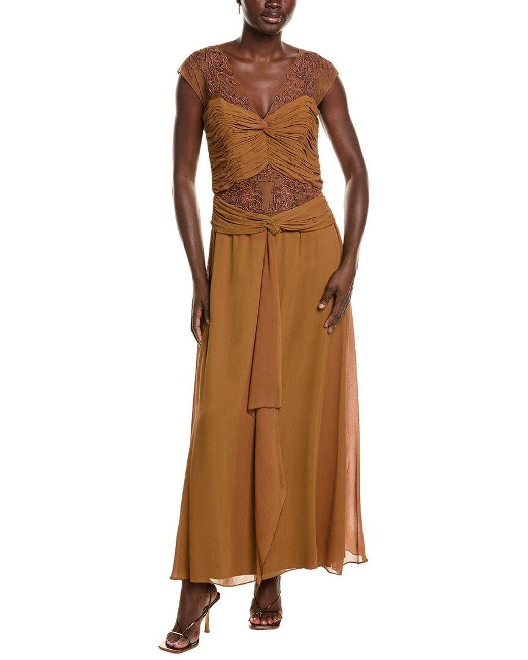 Issue New York Brown Solid Silk Shell Gown