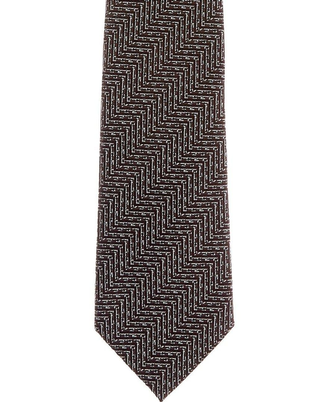 Canali Multicolor Brown Zigzag Silk Tie for men