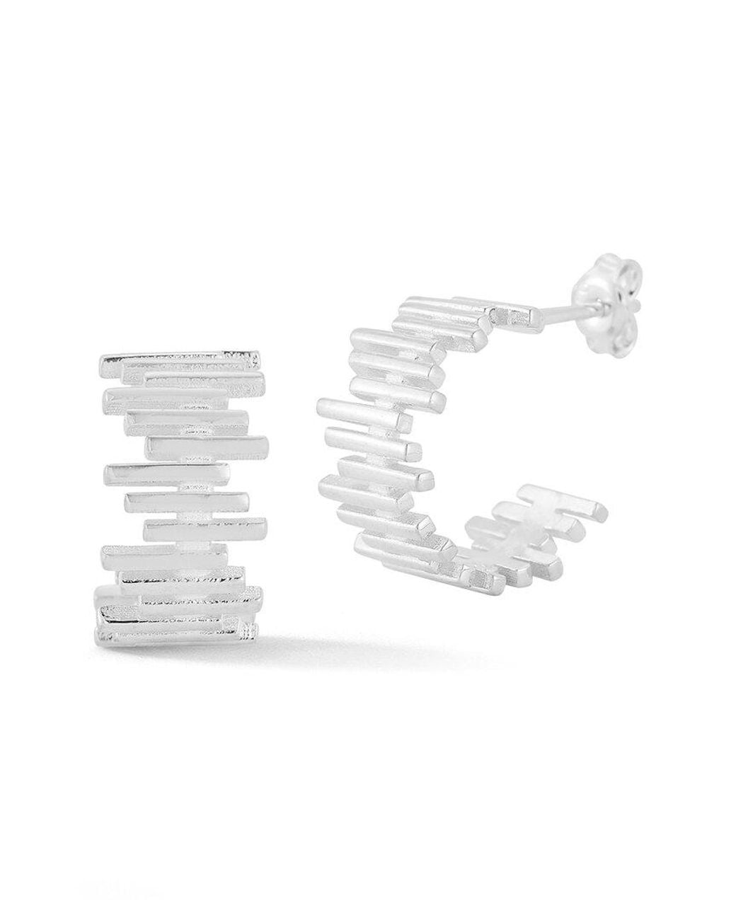 Sphera Milano White Silver Ribbed Huggie Hoops