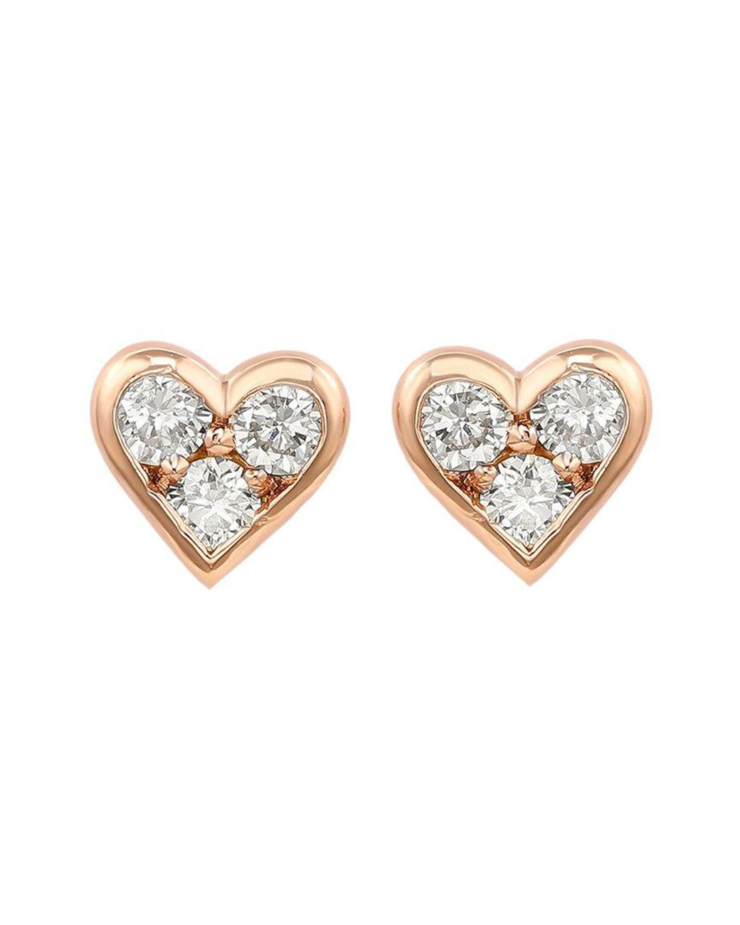 Suzy Levian White 14k Rose Gold 0.30 Ct. Tw. Diamond Heart Studs