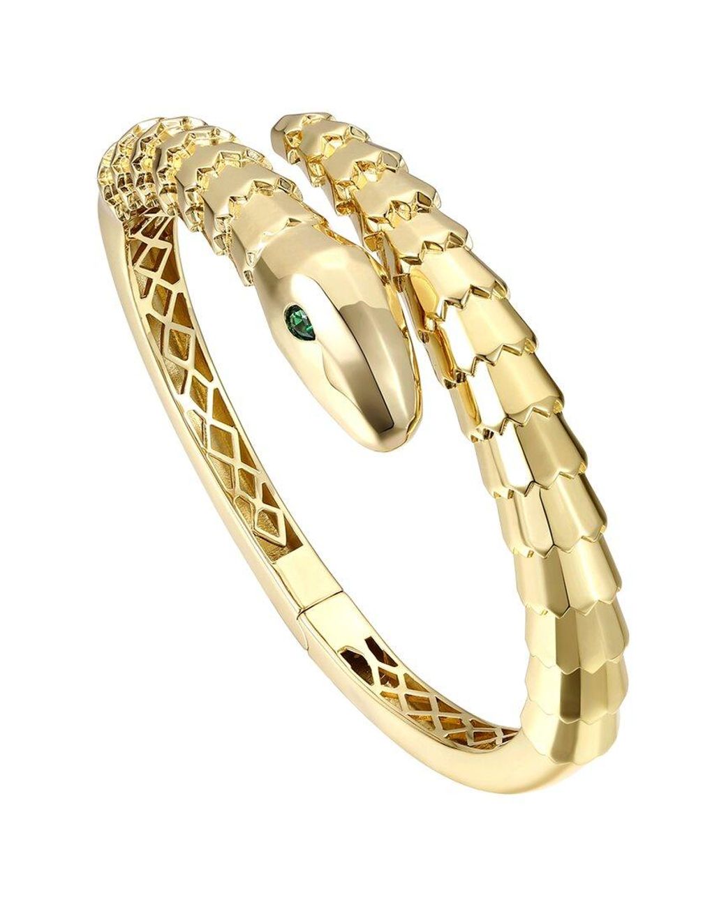 Rachel Glauber Metallic 14k Plated Cz Coiled Serpent Bypass Bangle Bracelet