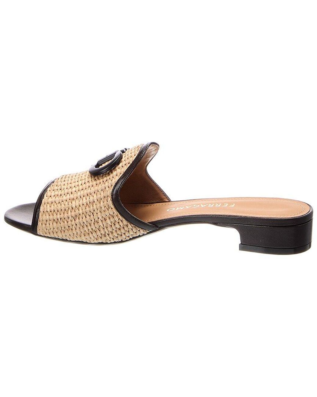 Ferragamo Brown Gancini Ornament Raffia Sandal