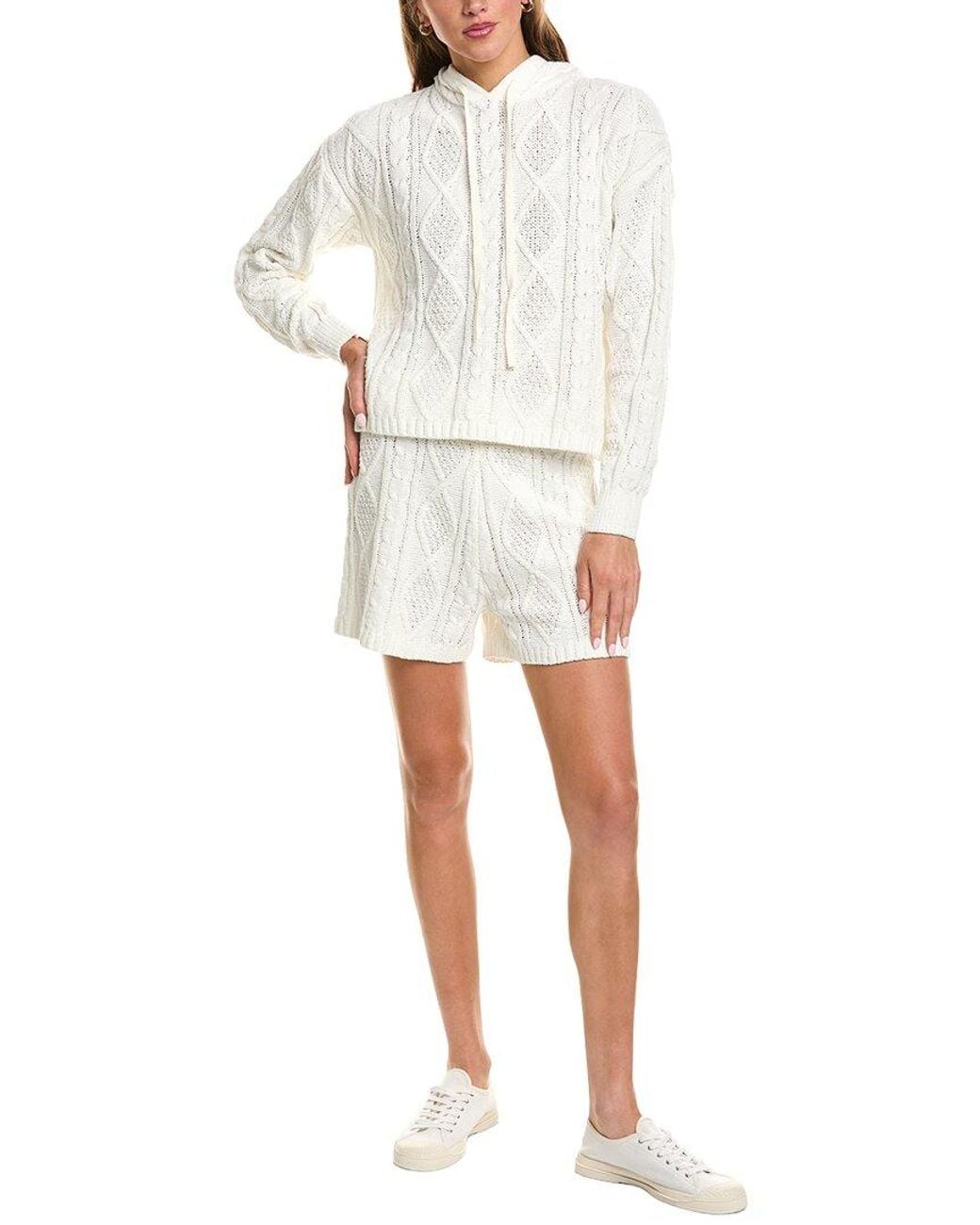 525 America White 2Pc Sutton Chenille Cable Hoodie & Short Set