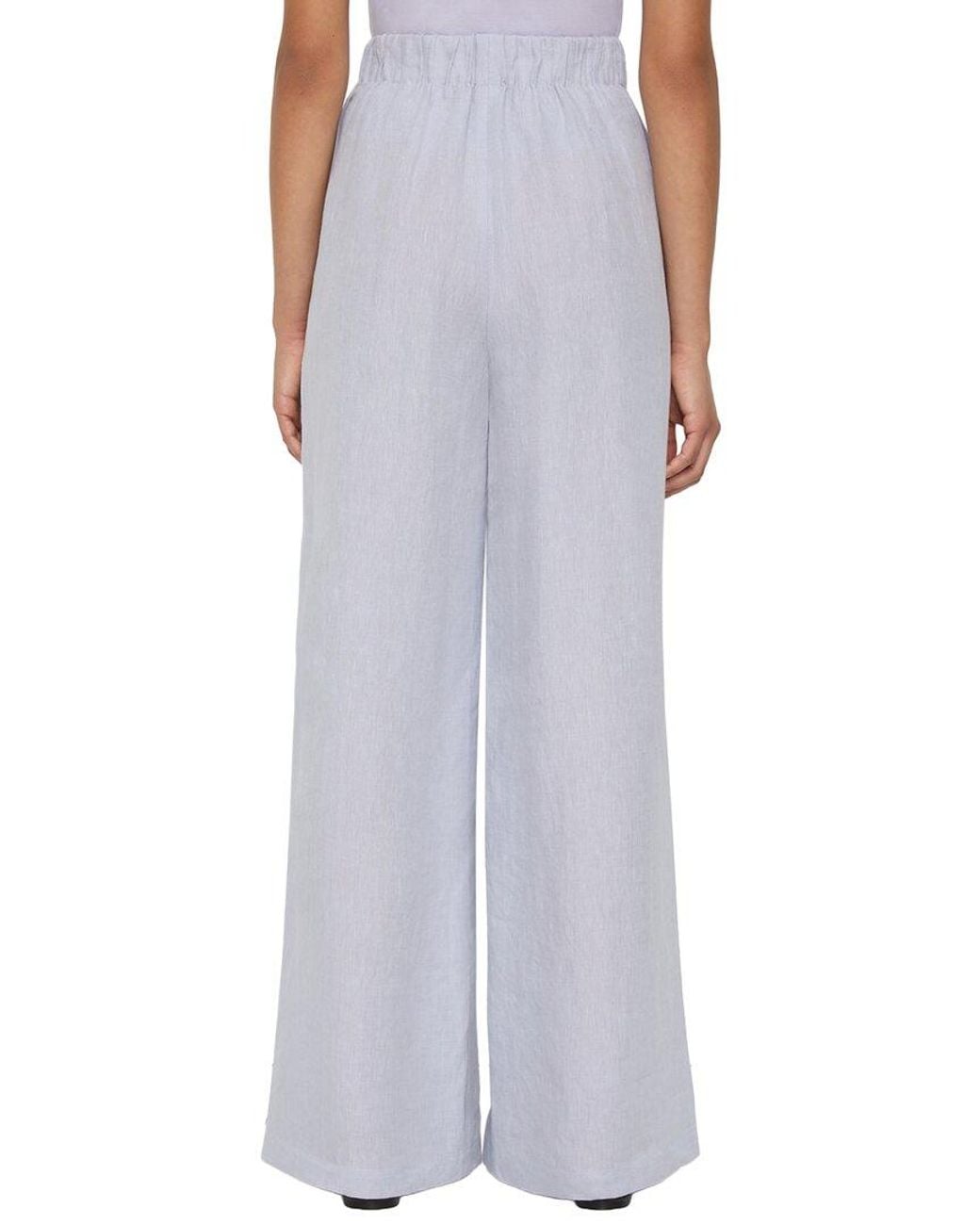 Lafayette 148 New York Gray Wide Leg Astor Pleat Front Linen Pant