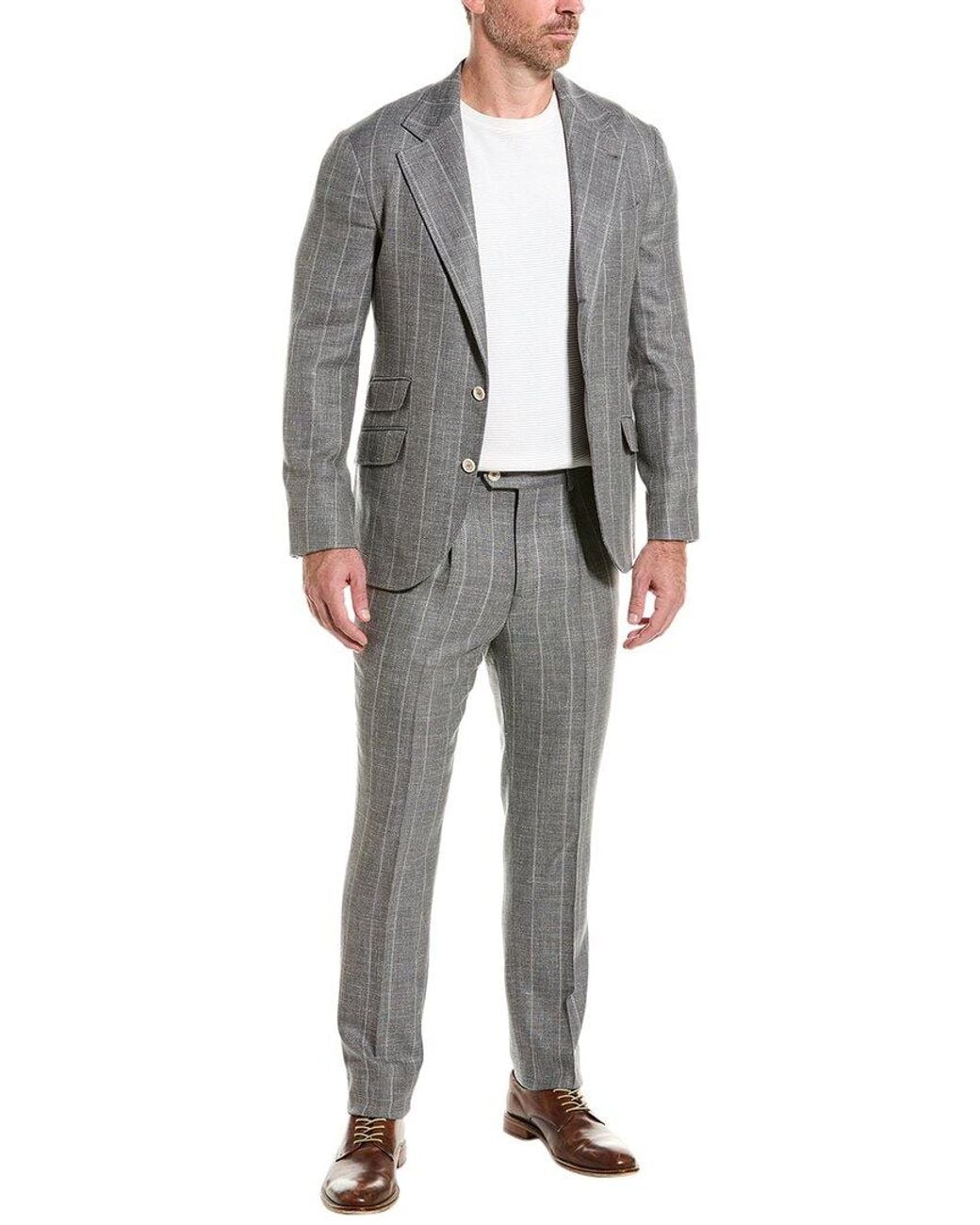 Brunello Cucinelli Gray 2pc Wool, Linen, & Silk-blend Suit for men