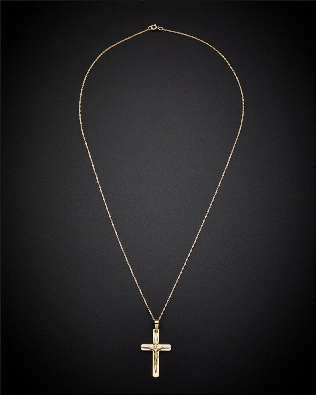 Italian Gold Black Fremada 14k Italian Two-tone Gold Crucifiz Pendant Necklace