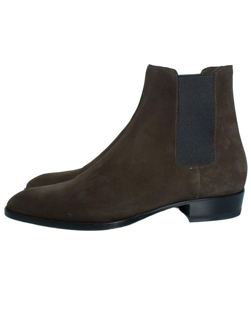 Saint Laurent Black Suede Kaki Suede Chelsea Ankle Boot (Authentic Pre-Loved) for men