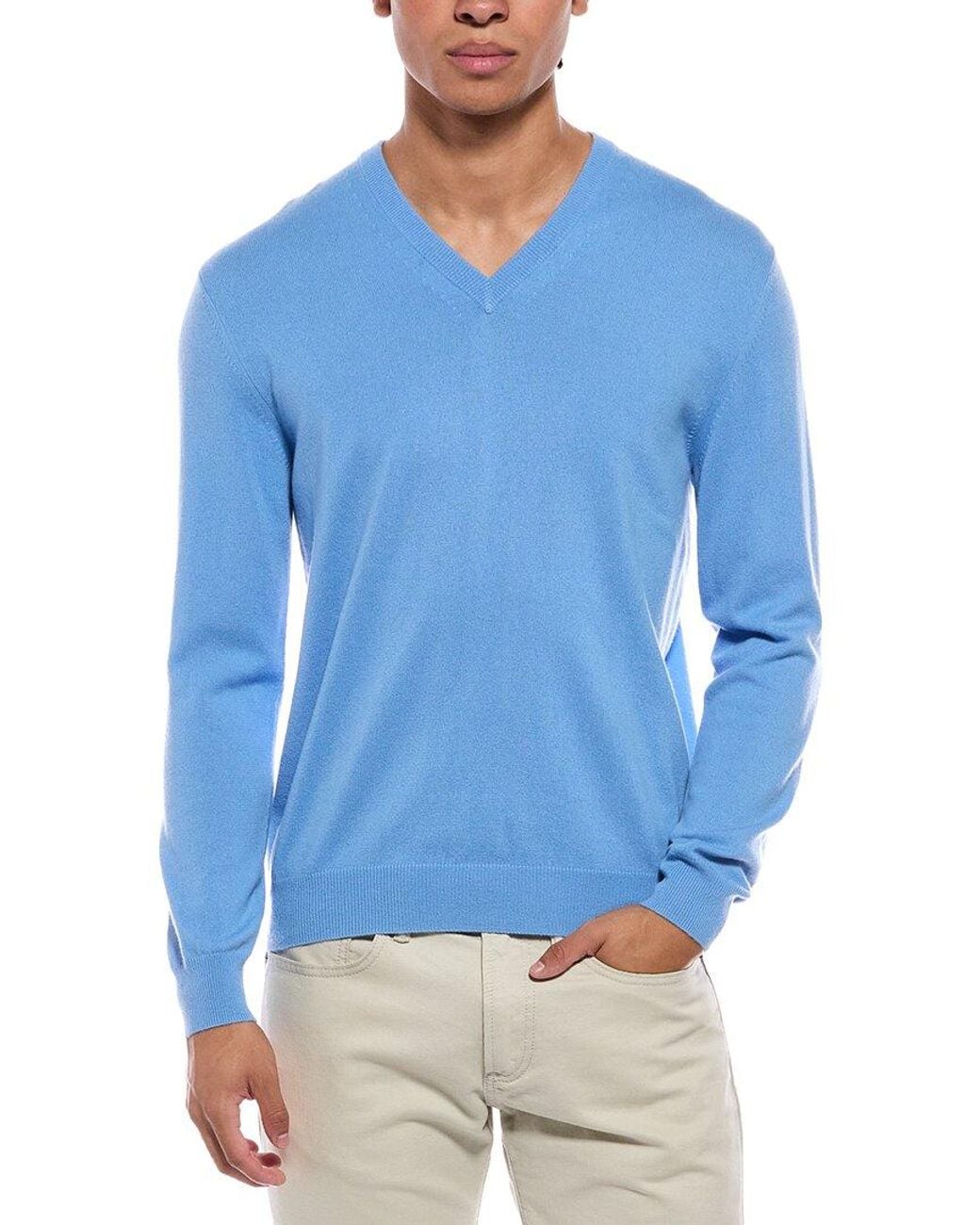 N.Peal Cashmere Blue Burlington Cashmere V-Neck Sweater for men