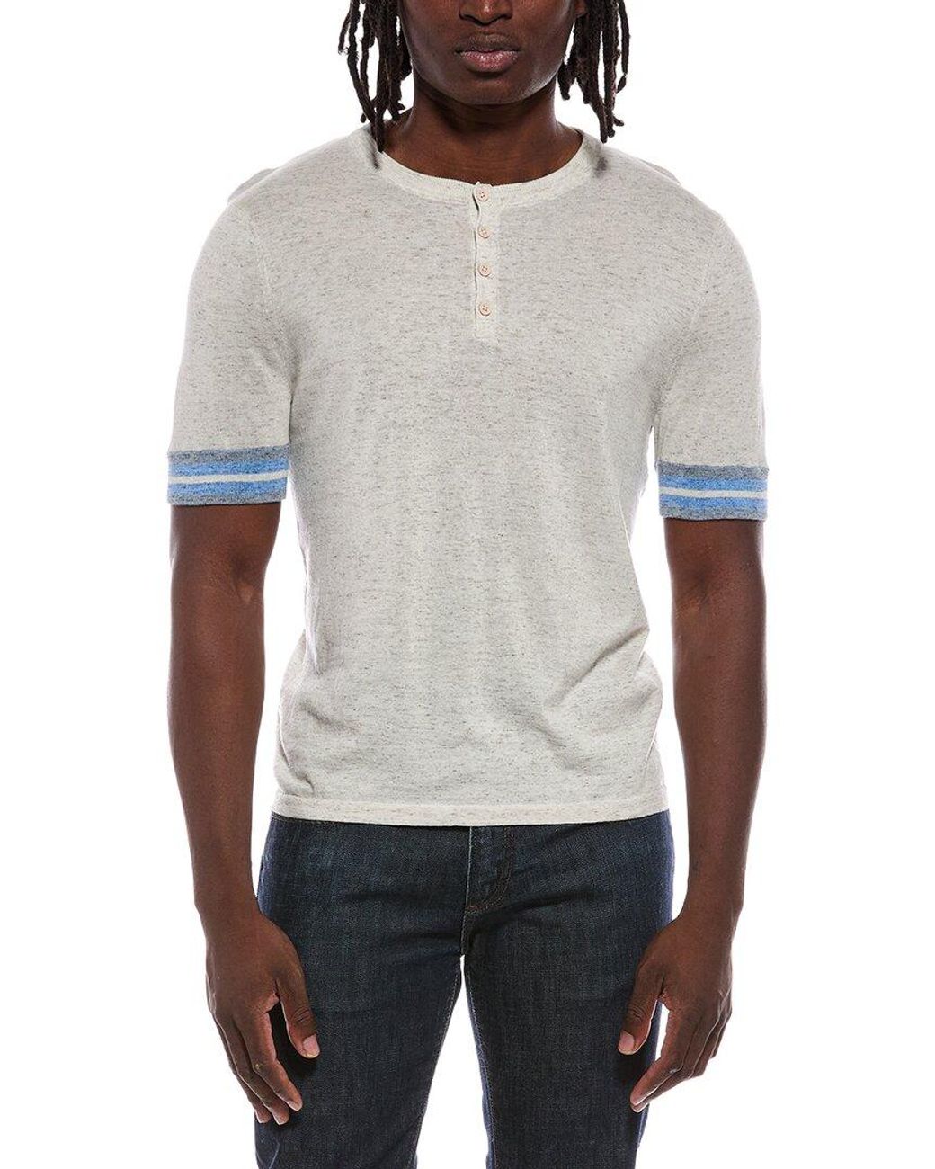 Autumn Cashmere Gray Striped Trim Henley Shirt for men