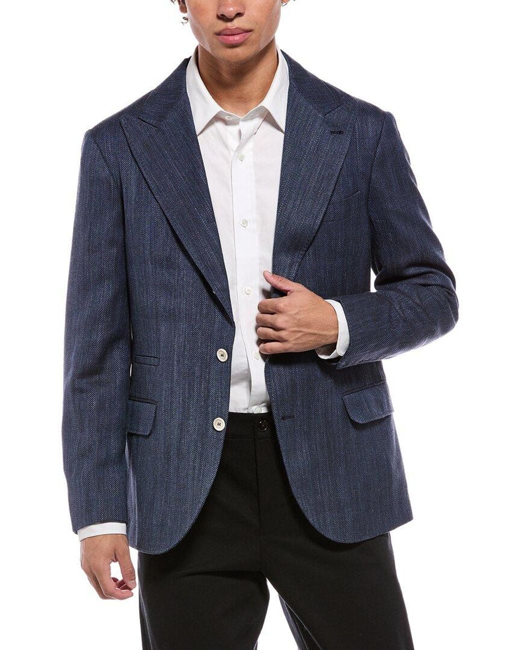 Brunello Cucinelli Blue Wool, Silk, & Linen-Blend Blazer for men