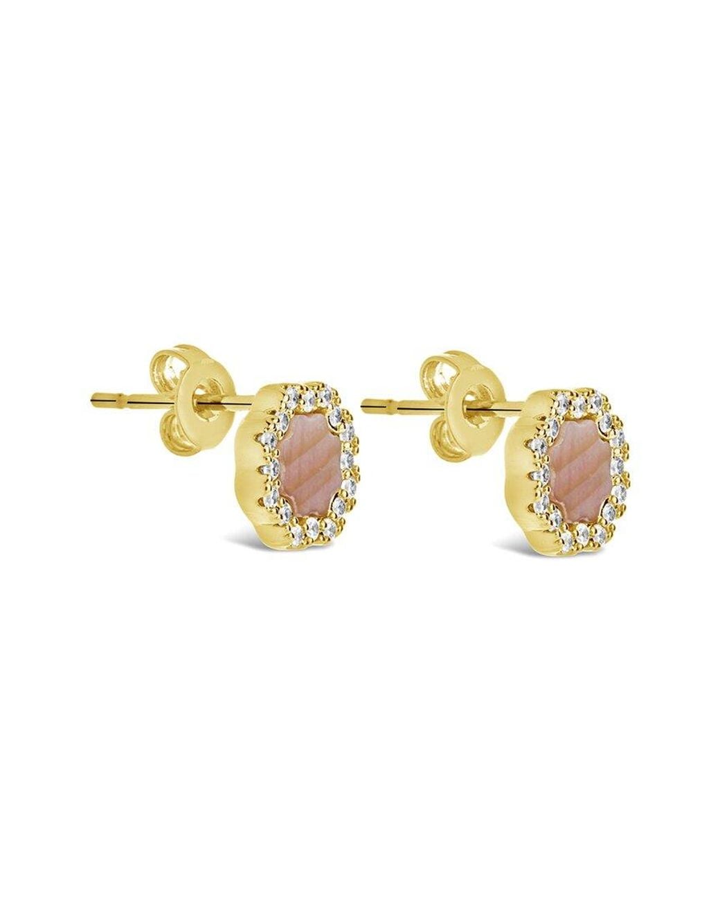 Sterling Forever White 14K Plated Frame Rose Petal Studs