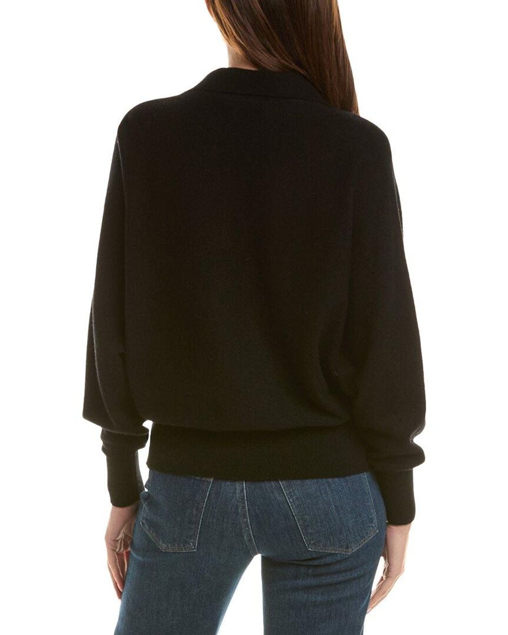 InCashmere Black 100% Cashmere Oversize Polo Sweater