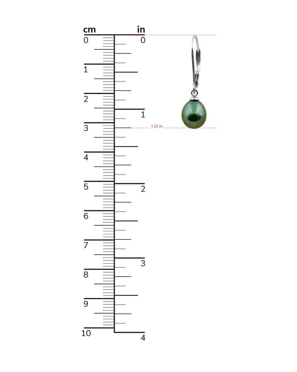 Splendid Green Rhodium Plated Silver 7.5-8mm Freshwater Pearl Drop Earrings