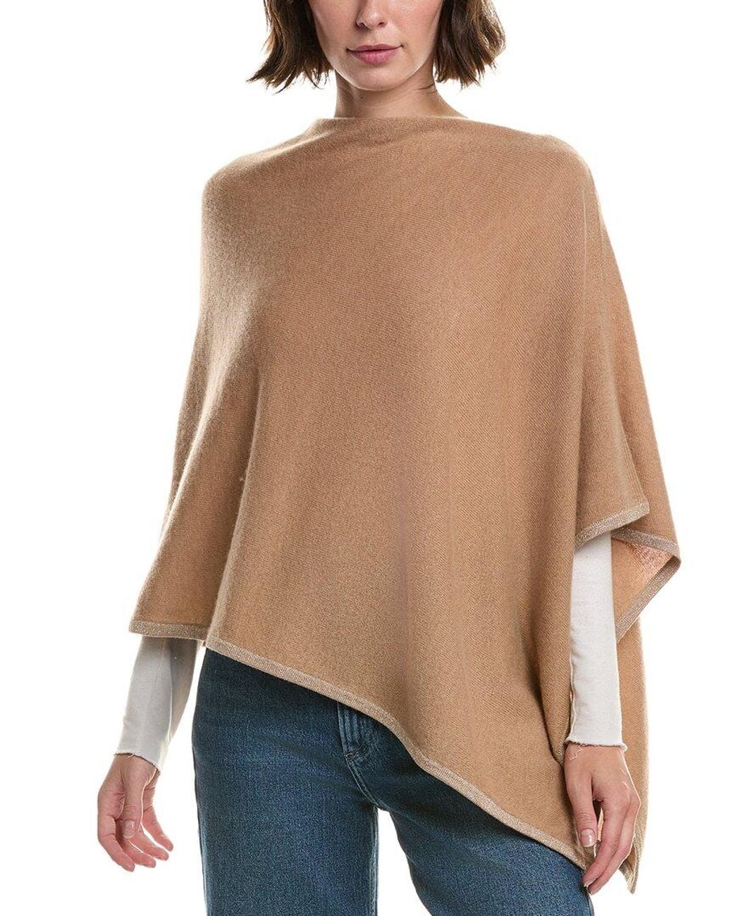 Sofiacashmere Blue Sofiacashmere Lurex Tipped Wool & Cashmere-Blend Poncho