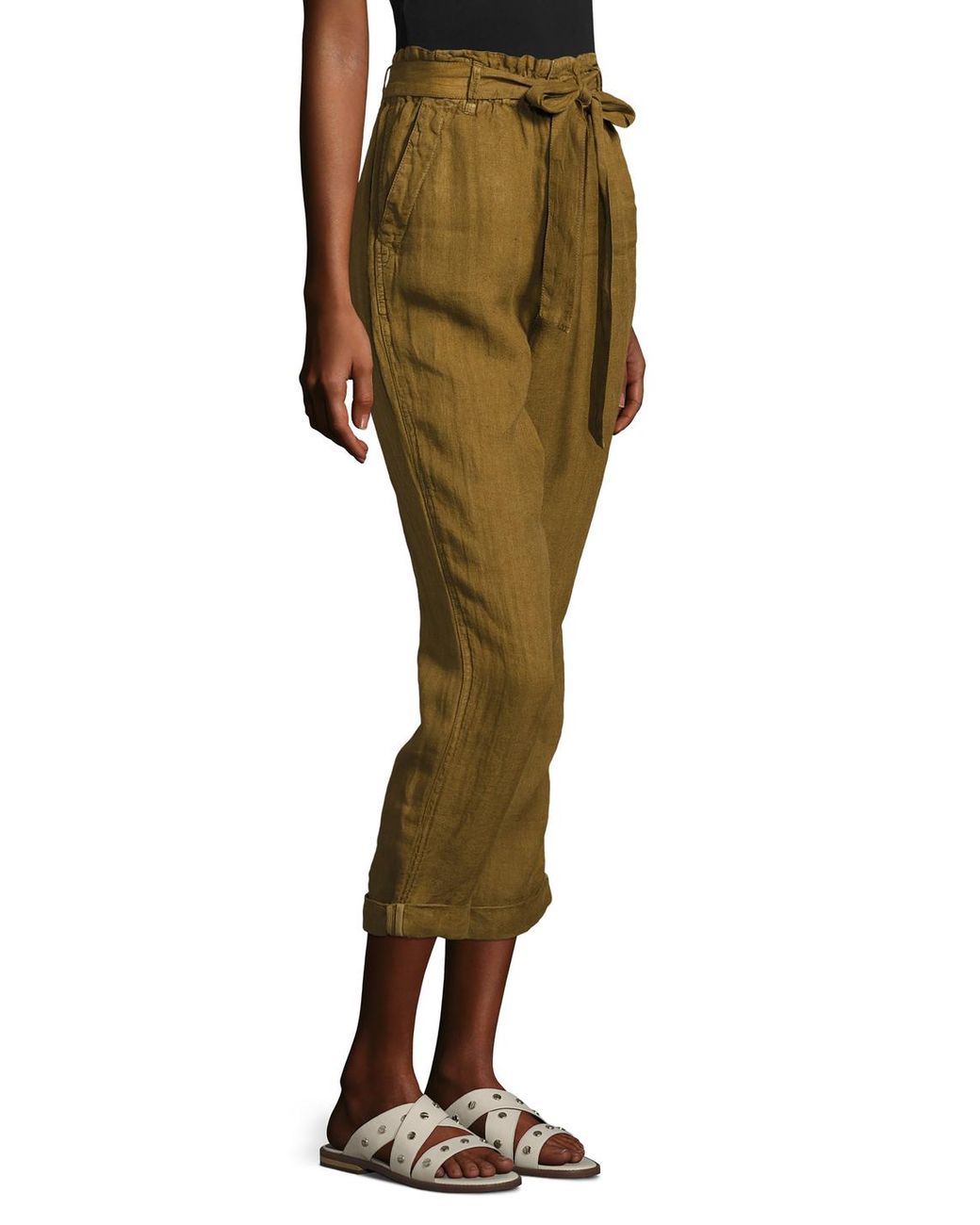 Paper Bag Linen Pant in Moss 