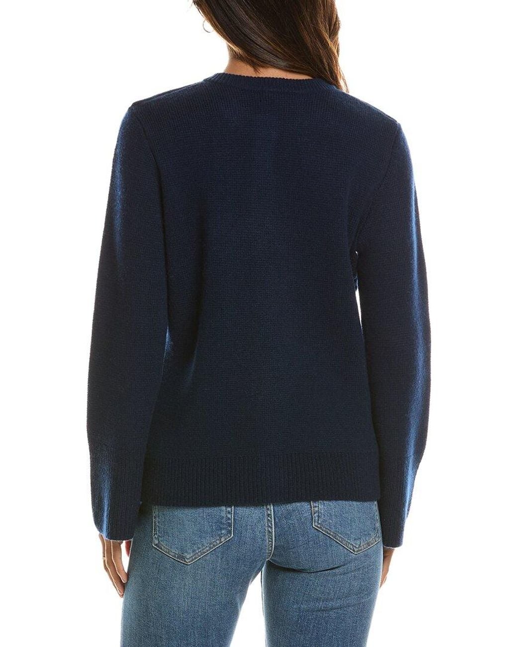 Forte Blue Double Knit Button Crew Wool & Cashmere-Blend Cardigan