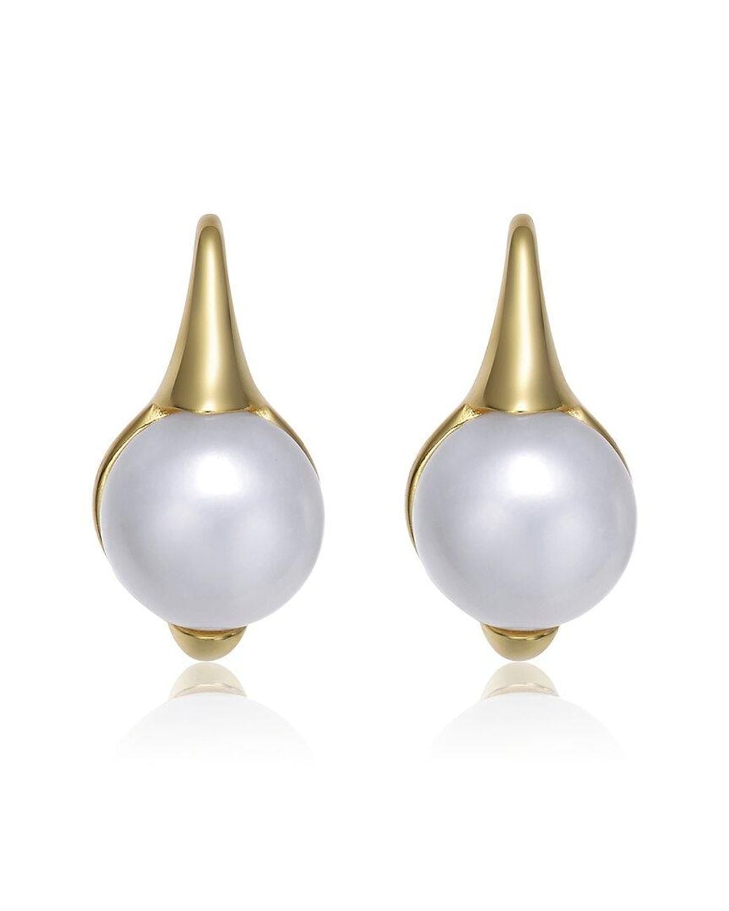 Rachel Glauber White 14k Over Silver 9.8-9.8mm Pearl Earrings