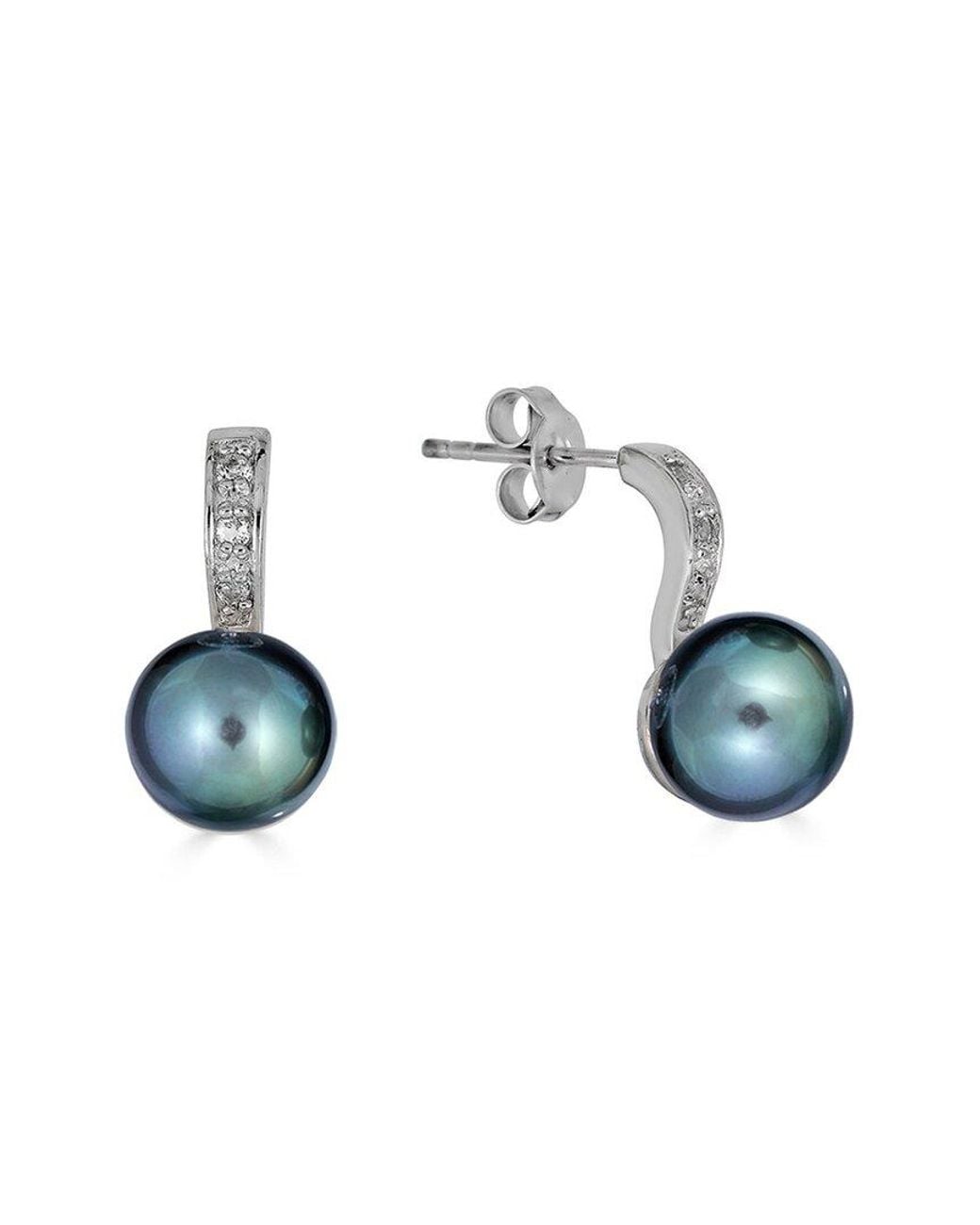 Belpearl Multicolor Silver White Topaz 8.5mm Freshwater Pearl Earrings