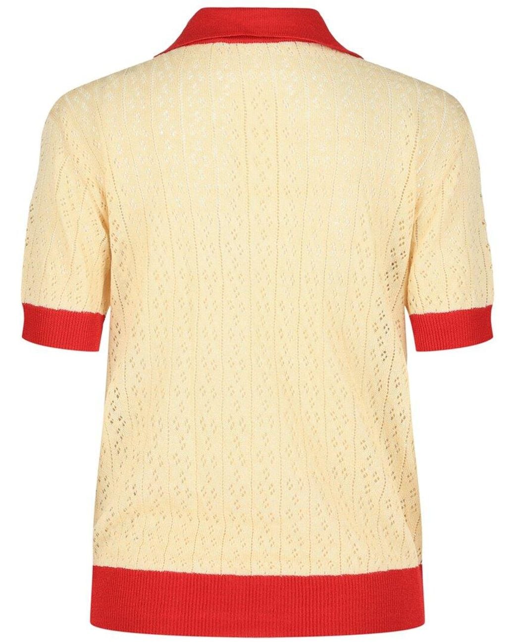 Valentino Orange Pointelle Knit Linen-Blend Polo Shirt
