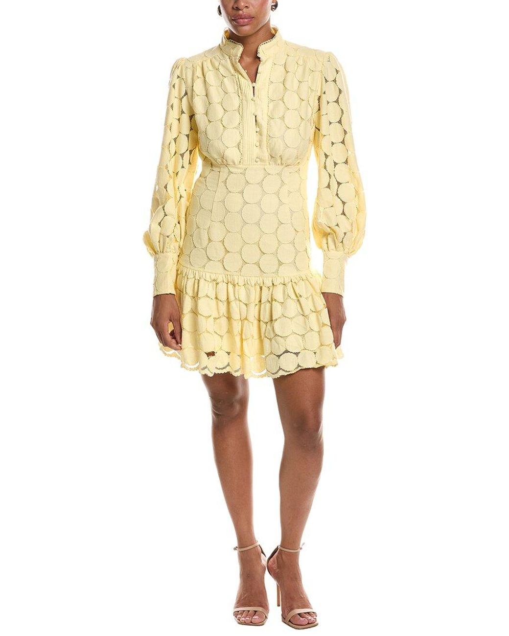 Bardot Yellow Remy Spot Lace Mini Dress