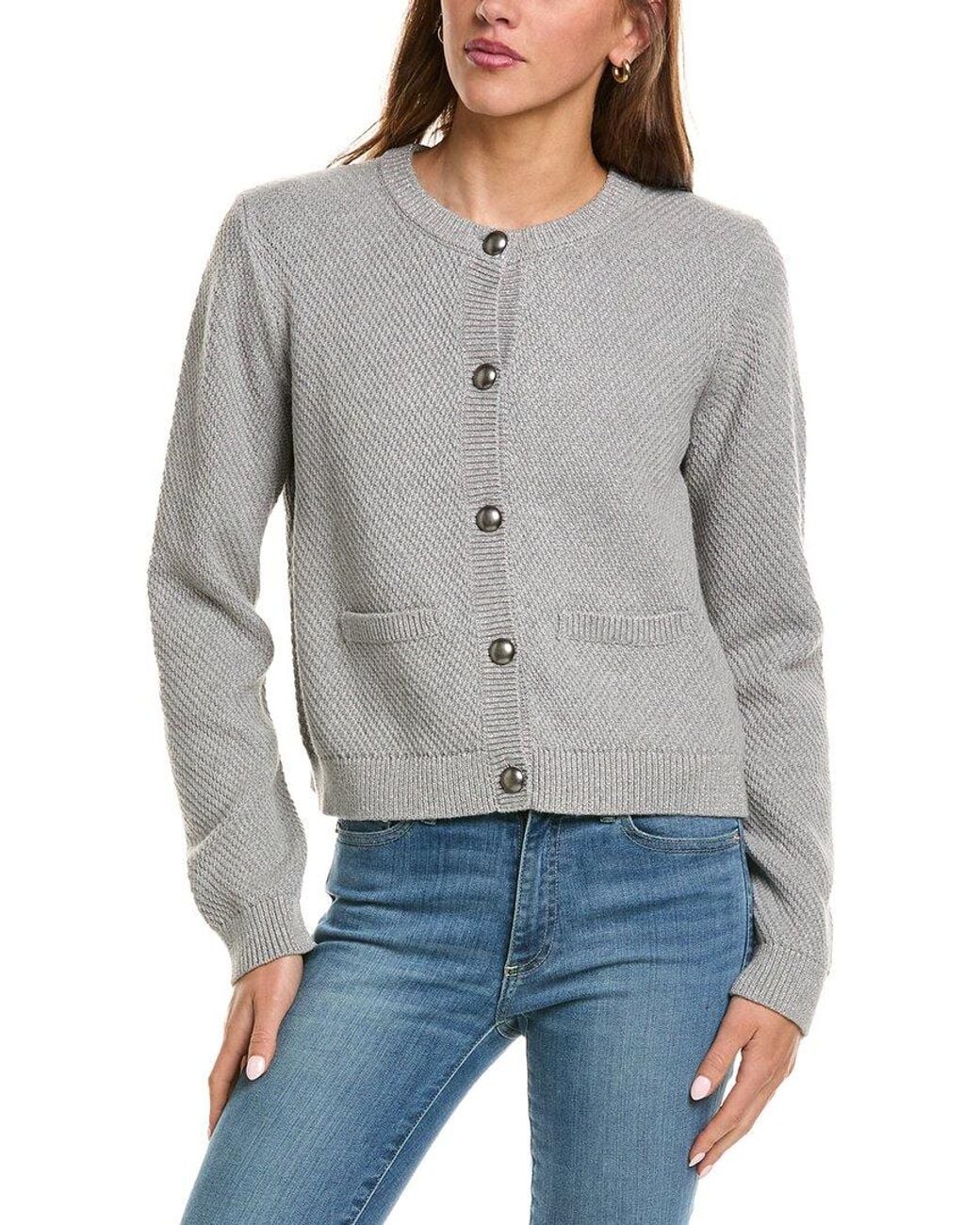 525 America Gray Crewneck Textured Sweater Jacket
