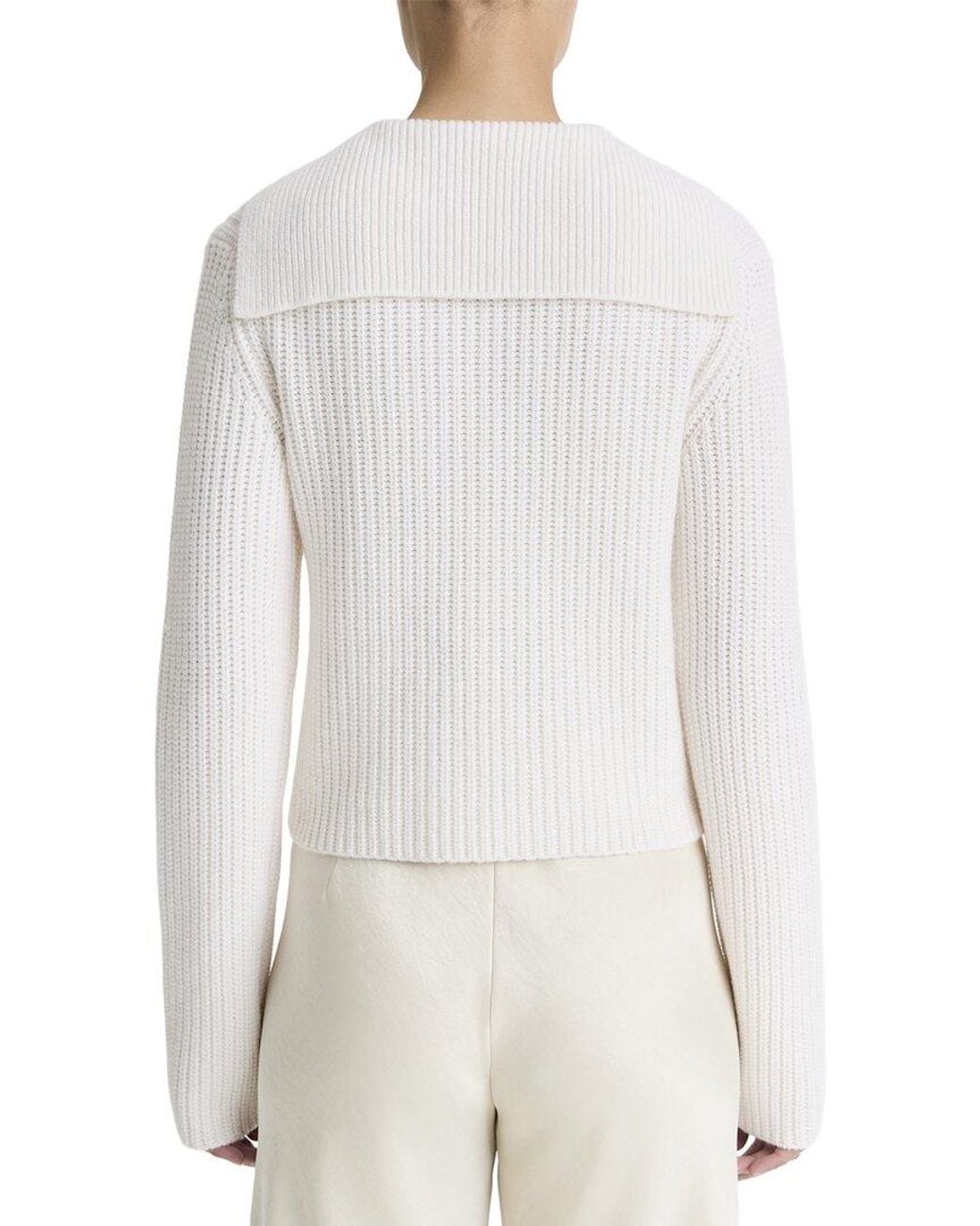 Vince White Ribbed Sailor Collar Wool & Cashmere-Blend Sweater