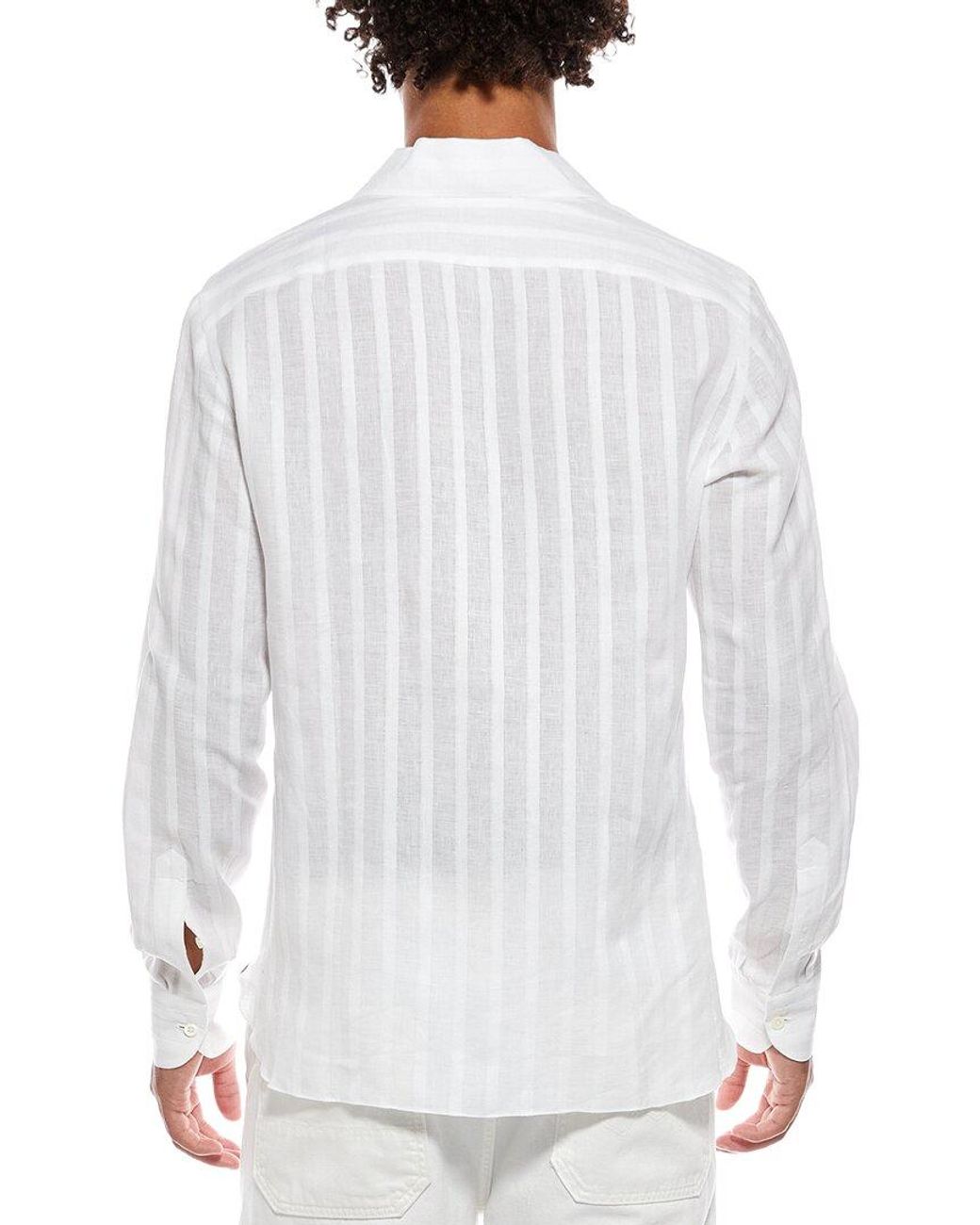 Isaia White Camp Collar Linen-Blend Shirt for men
