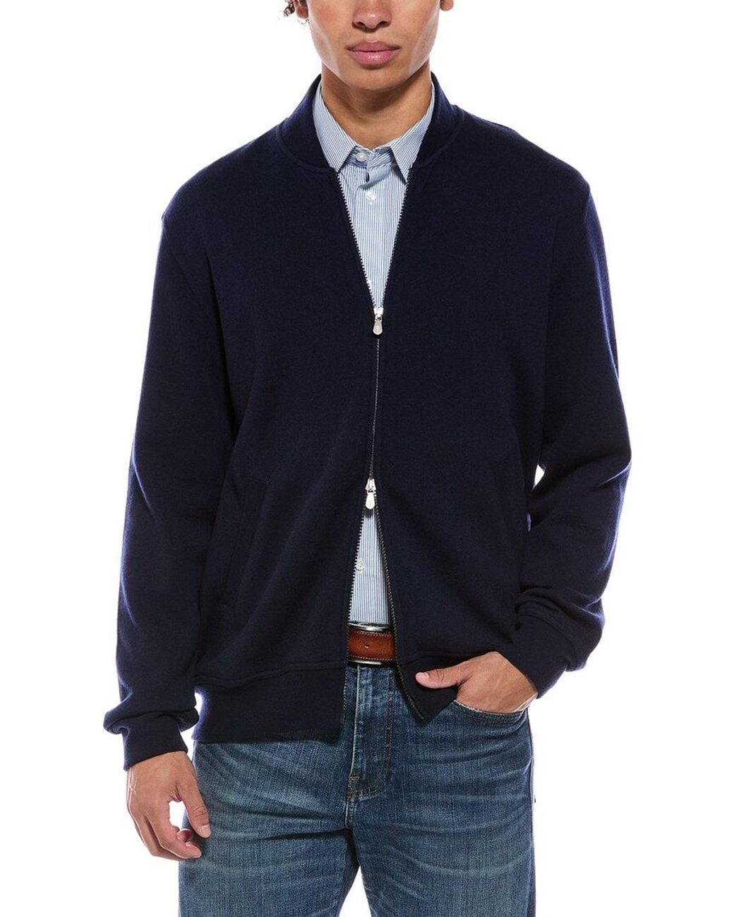 Brunello Cucinelli Blue Knit Cashmere-Blend Jacket for men