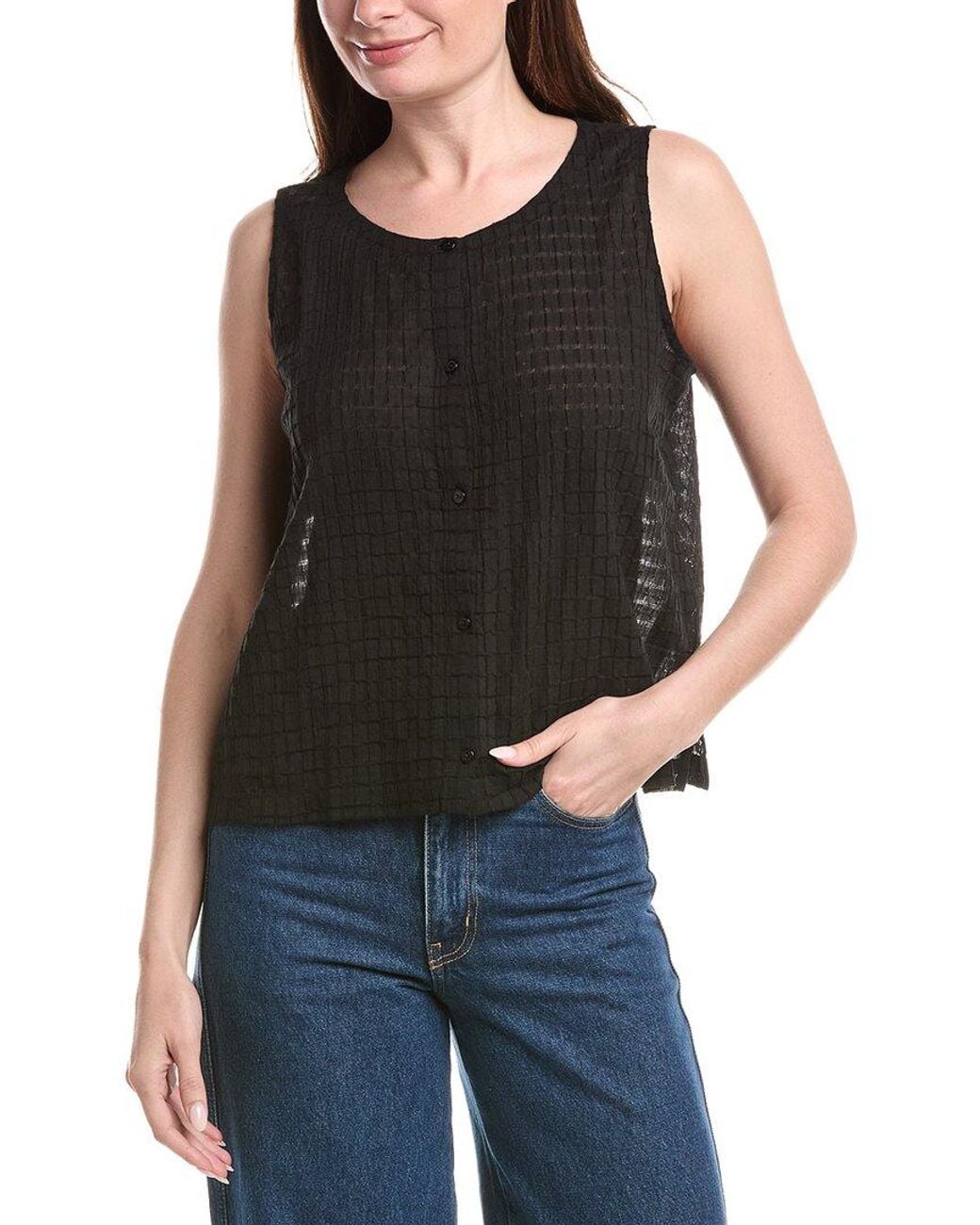 Eileen Fisher Black Round Neck Vest