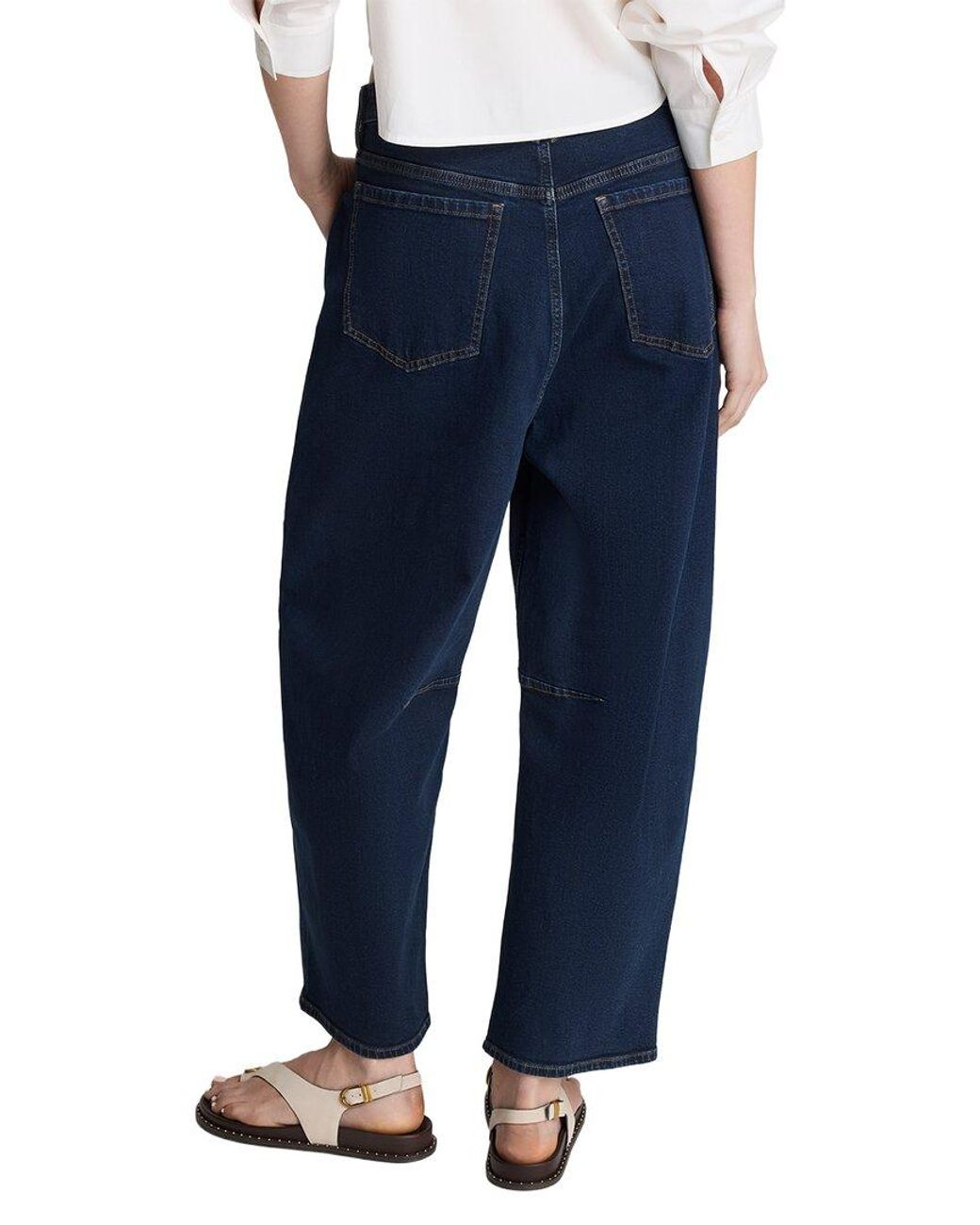 Kenneth Cole Blue High Rise Fly Front Barrel Crop Pant