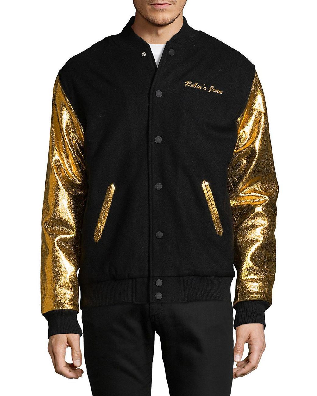 Leather Rib-trimmed Varsity Jacket 