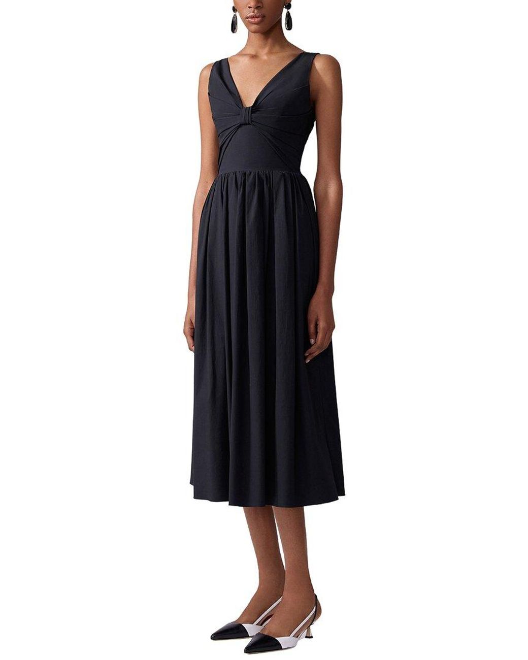 Carolina Herrera Black Gathered V-Neck Midi Dress