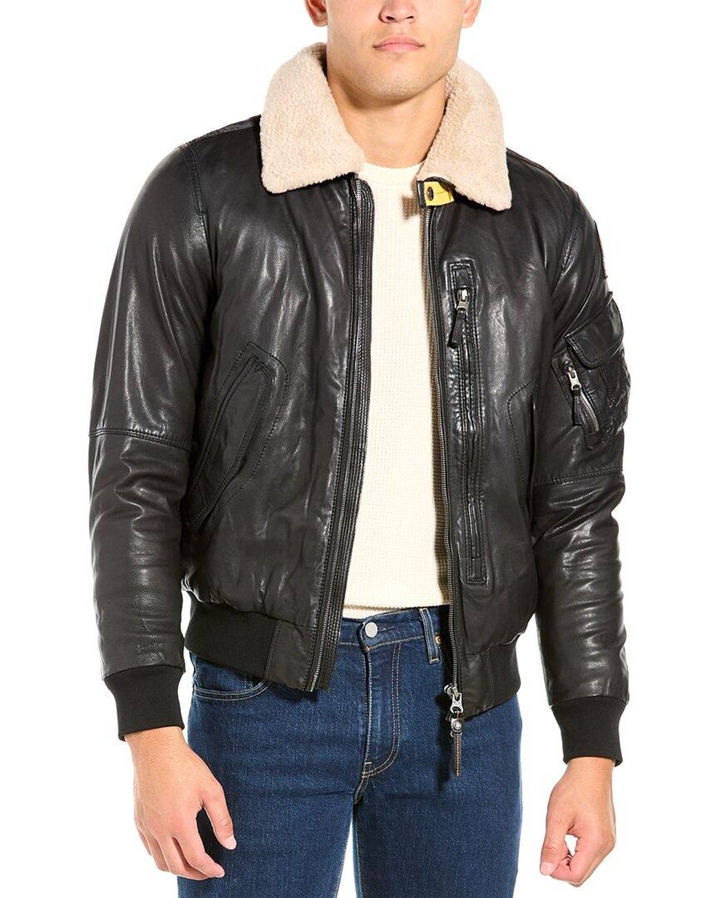 Parajumpers Josh Leather Bomber Jacket in Black for Men Lyst